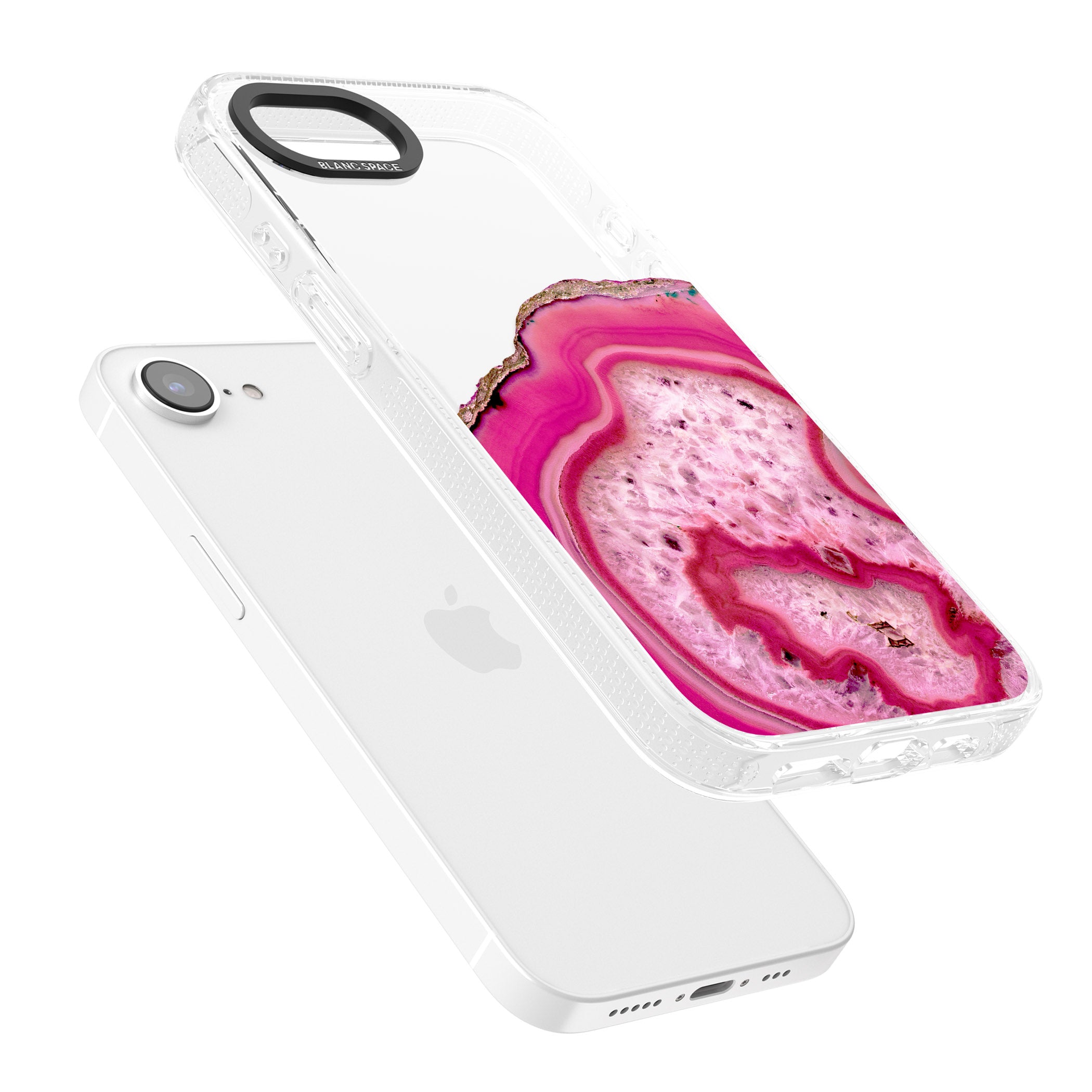 Bright Pink Gemstone Crystal Clear Design iPhone 16e Clear Case Impact Air - Blanc Space