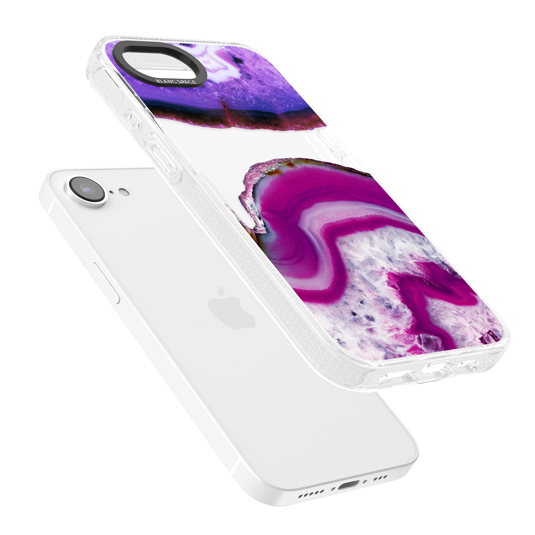 Purple & White Gemstone Crystal Clear Design iPhone 16e Clear Case Impact Air - Blanc Space