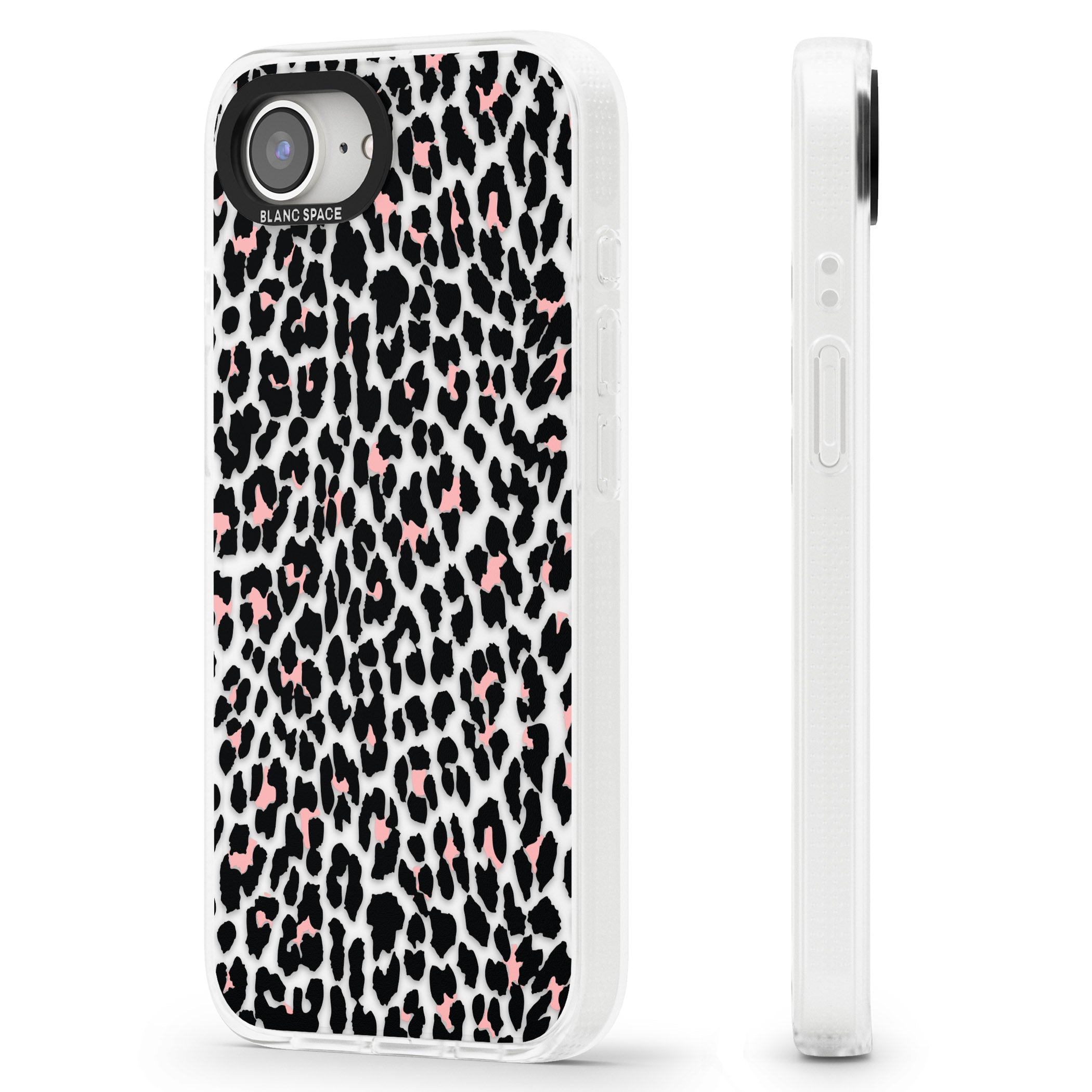 Light Pink Leopard Print - Transparent iPhone 16e Clear Case Impact Air - Blanc Space