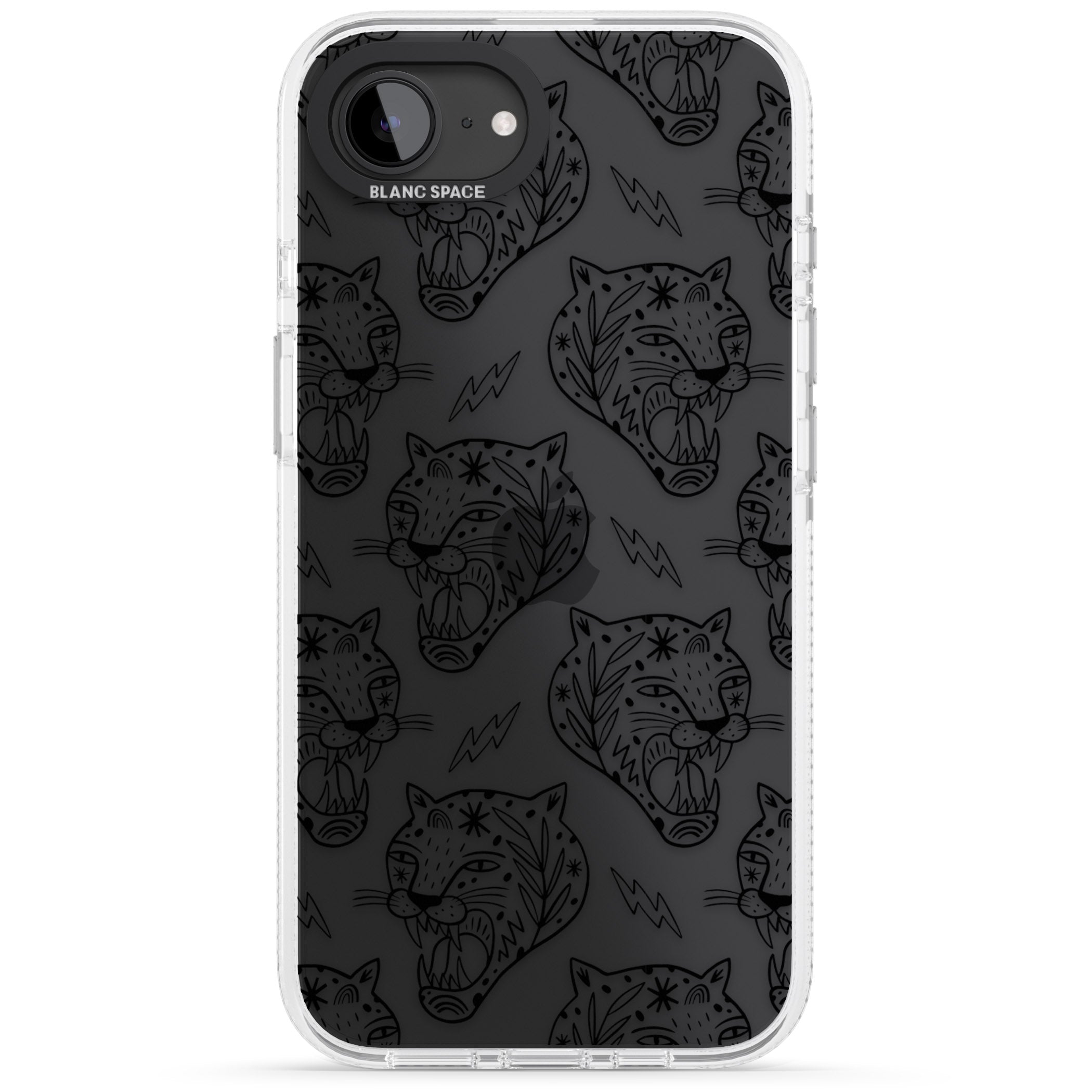 Black Tiger Roar Pattern iPhone 16e Clear Case Impact Air - Blanc Space