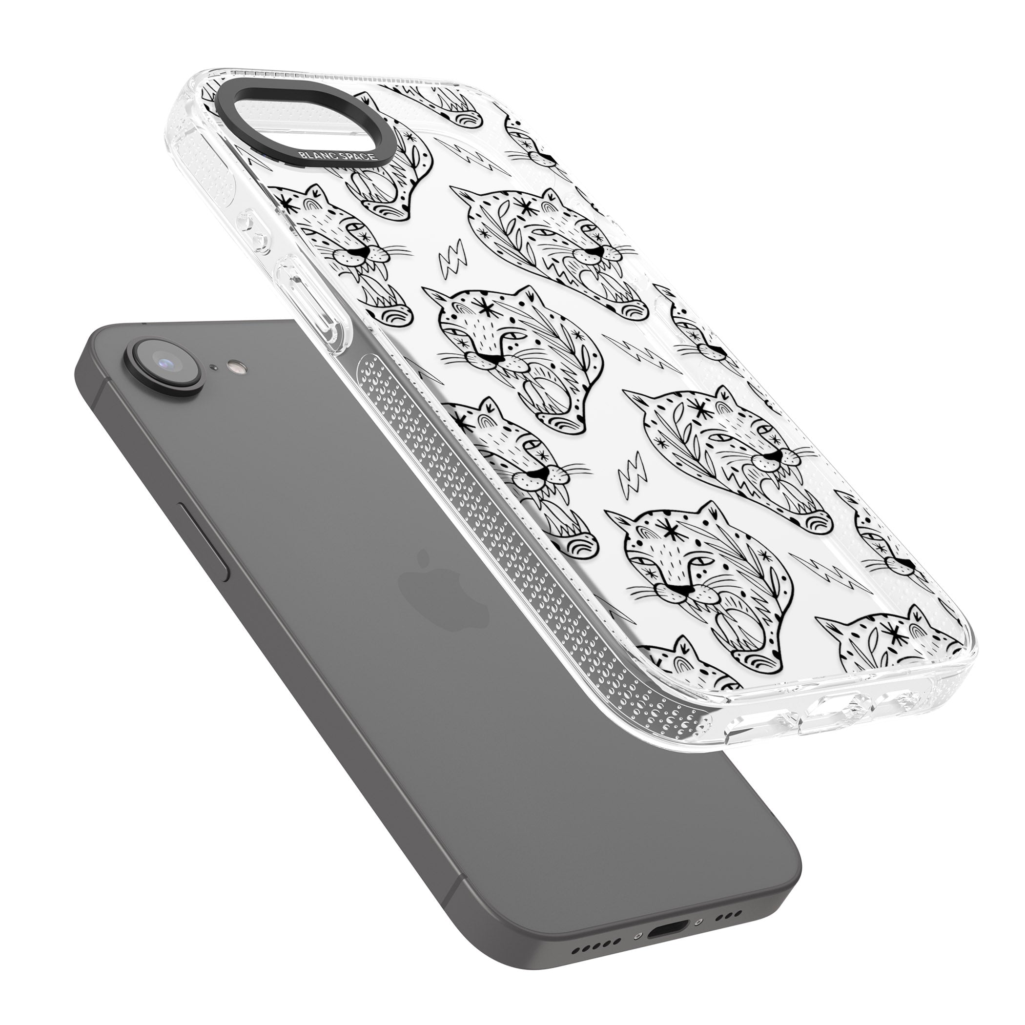 Black Tiger Roar Pattern iPhone 16e Clear Case Impact Air - Blanc Space