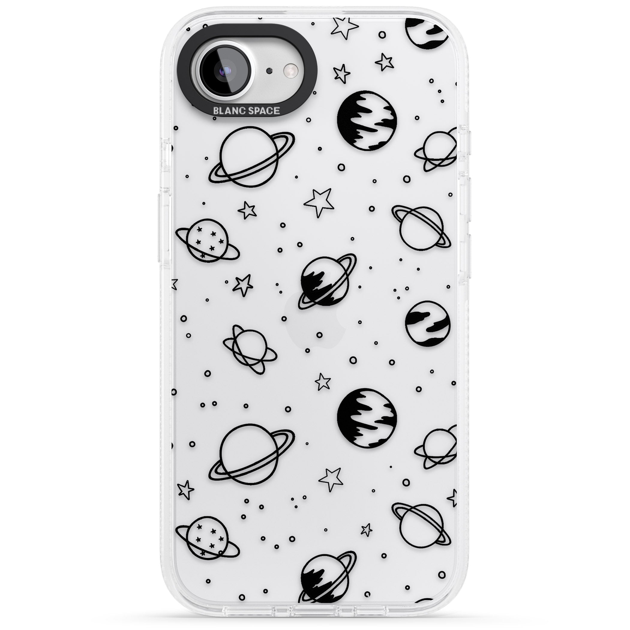 Cosmic Outer Space Design Black on Clear iPhone 16e Clear Case Impact Air - Blanc Space