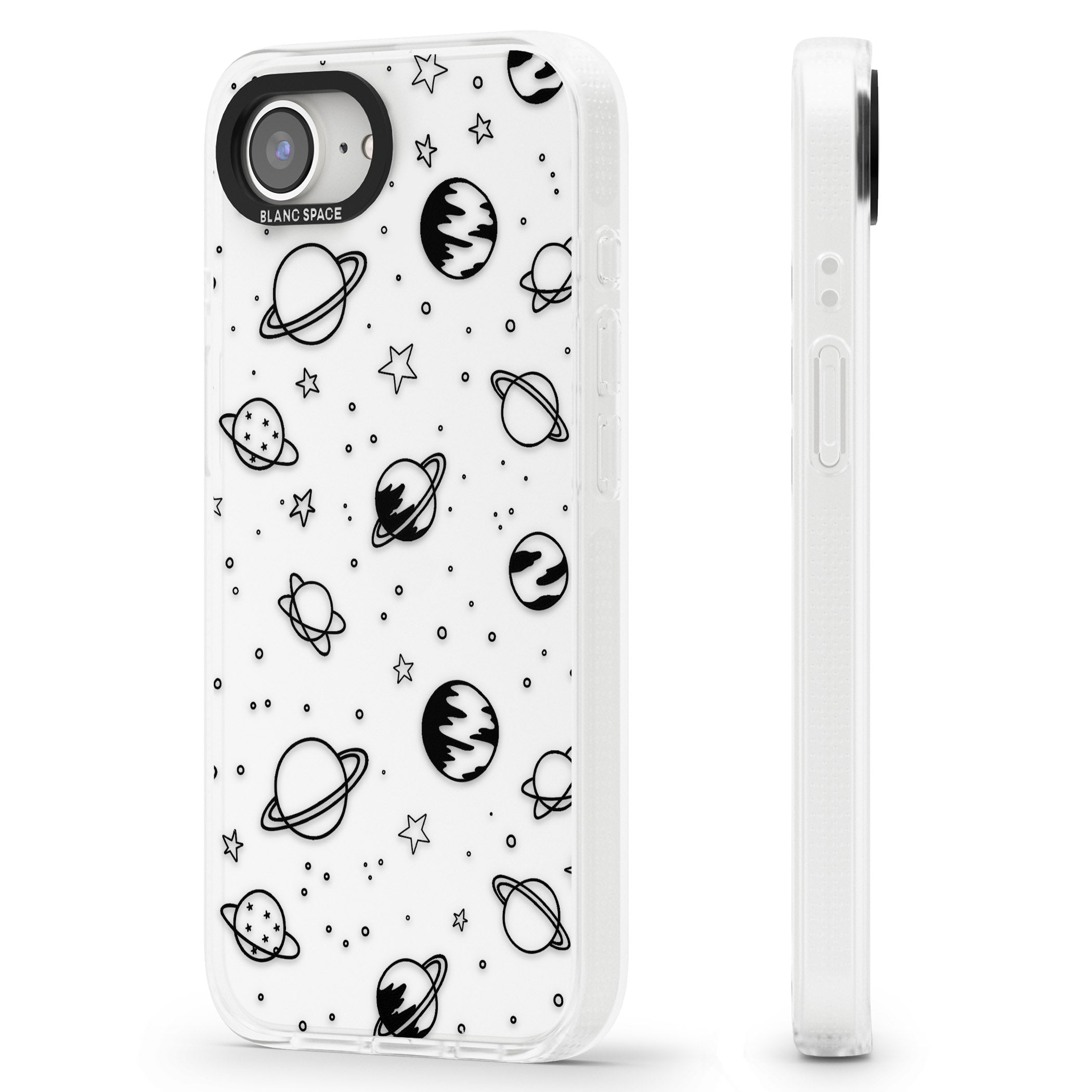 Cosmic Outer Space Design Black on Clear iPhone 16e Clear Case Impact Air - Blanc Space