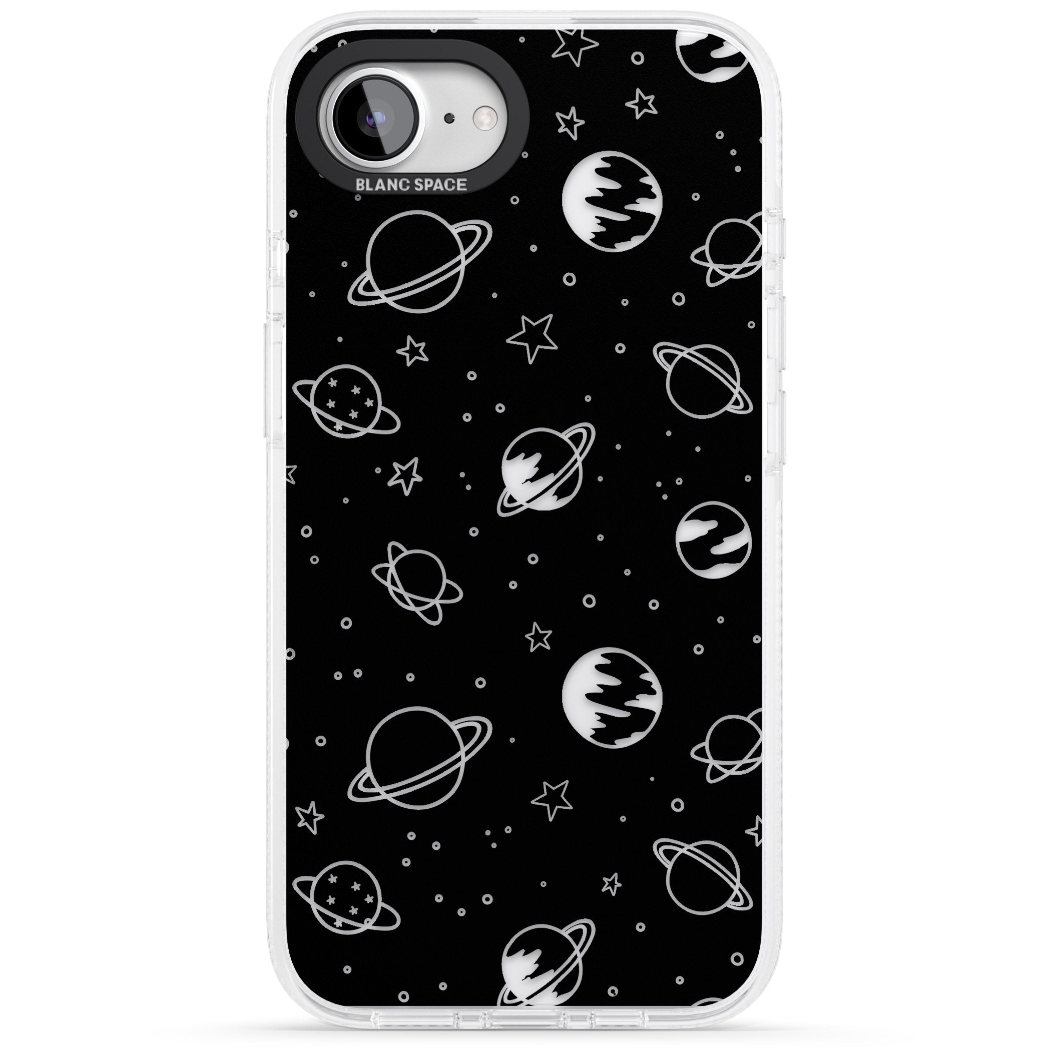 Cosmic Outer Space Design Clear on Black iPhone 16e Clear Case Impact Air - Blanc Space
