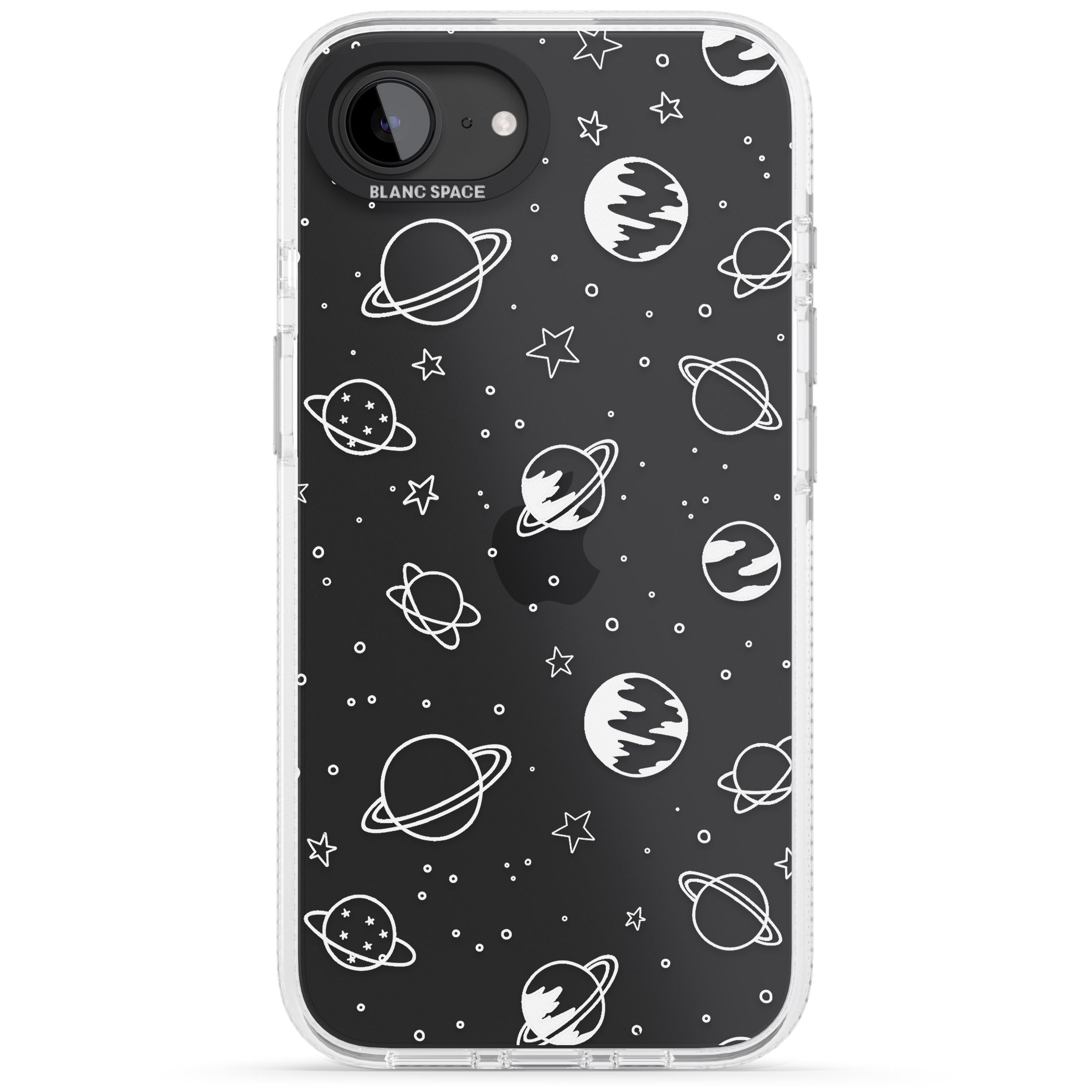 Cosmic Outer Space Design White on Clear iPhone 16e Clear Case Impact Air - Blanc Space