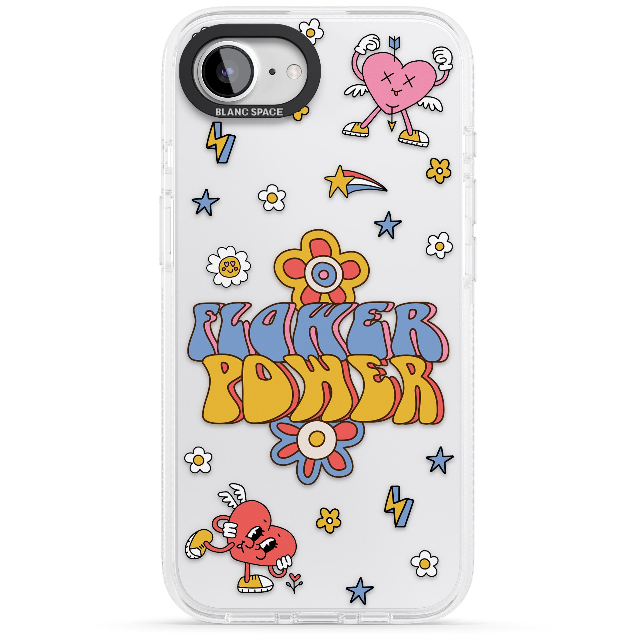 Flower Power iPhone 16e Clear Case Impact Air - Blanc Space