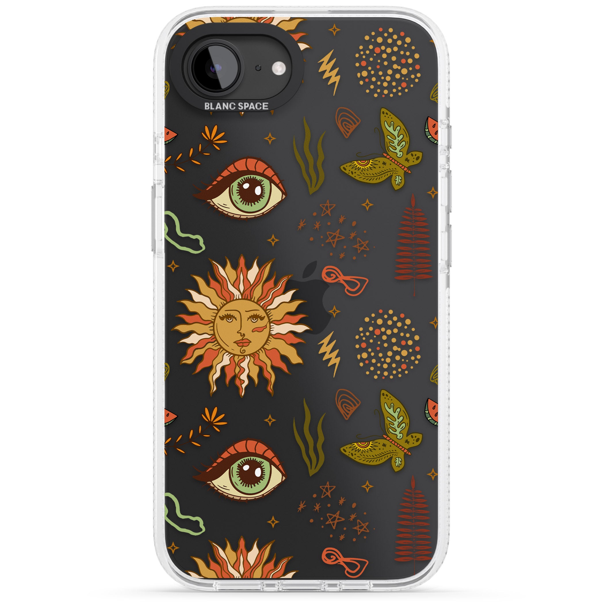 Boho Celestial Sun & Eye Pattern iPhone 16e Clear Case Impact Air - Blanc Space