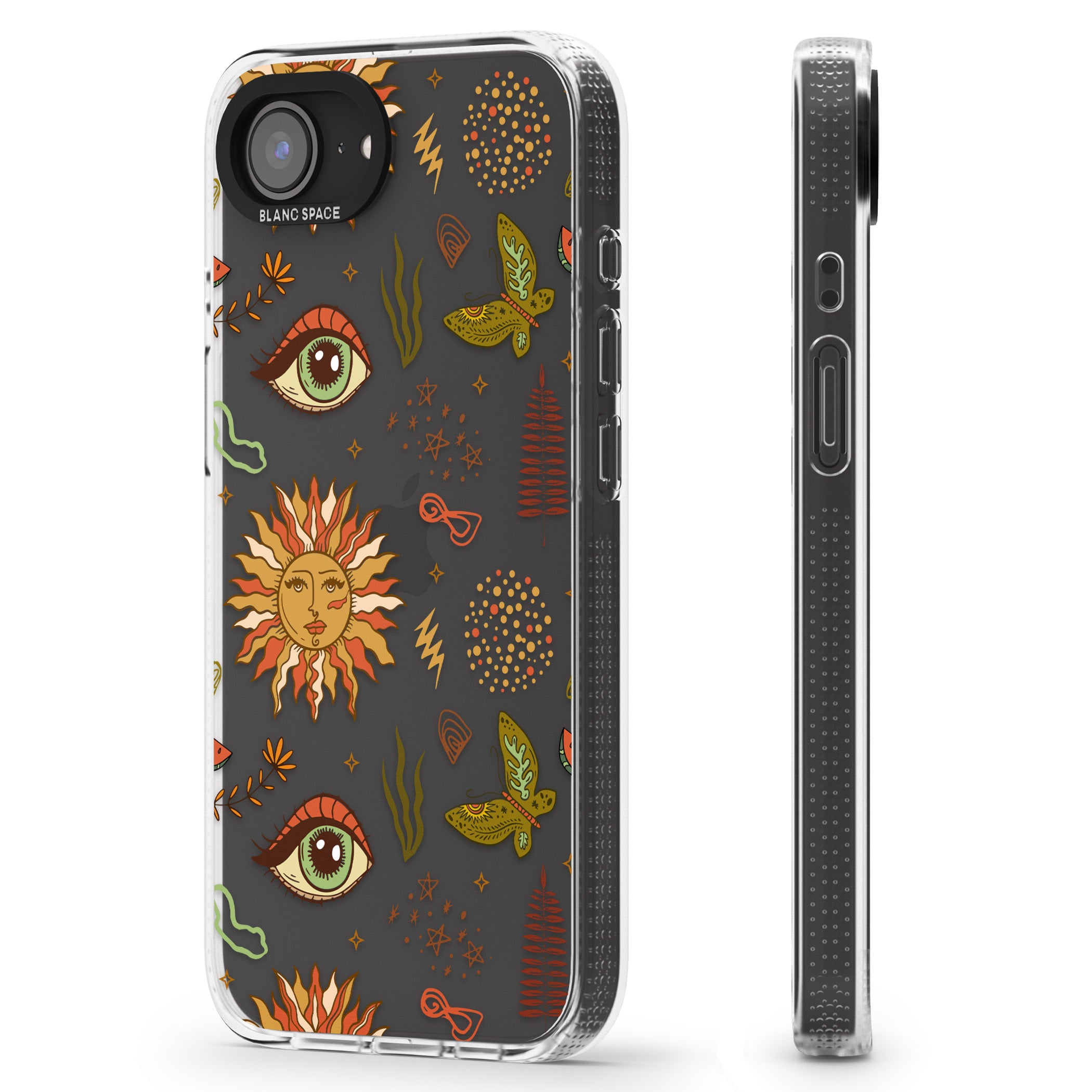 Boho Celestial Sun & Eye Pattern iPhone 16e Clear Case Impact Air - Blanc Space