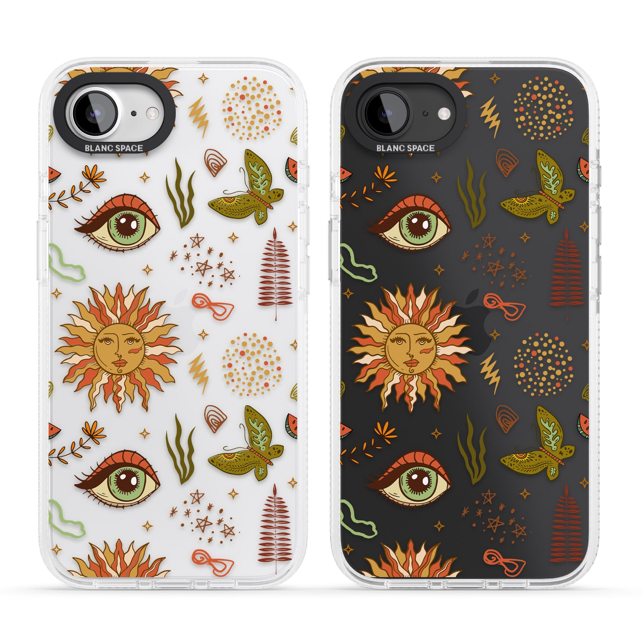 Boho Celestial Sun & Eye Pattern iPhone 16e Clear Case Impact Air - Blanc Space