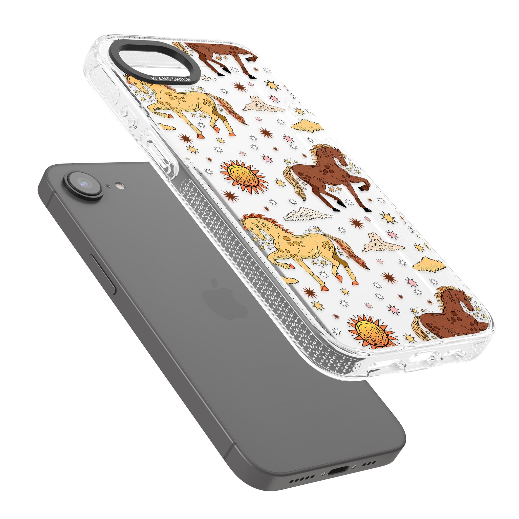 Boho Celestial Wild Horses iPhone 16e Clear Case Impact Air - Blanc Space