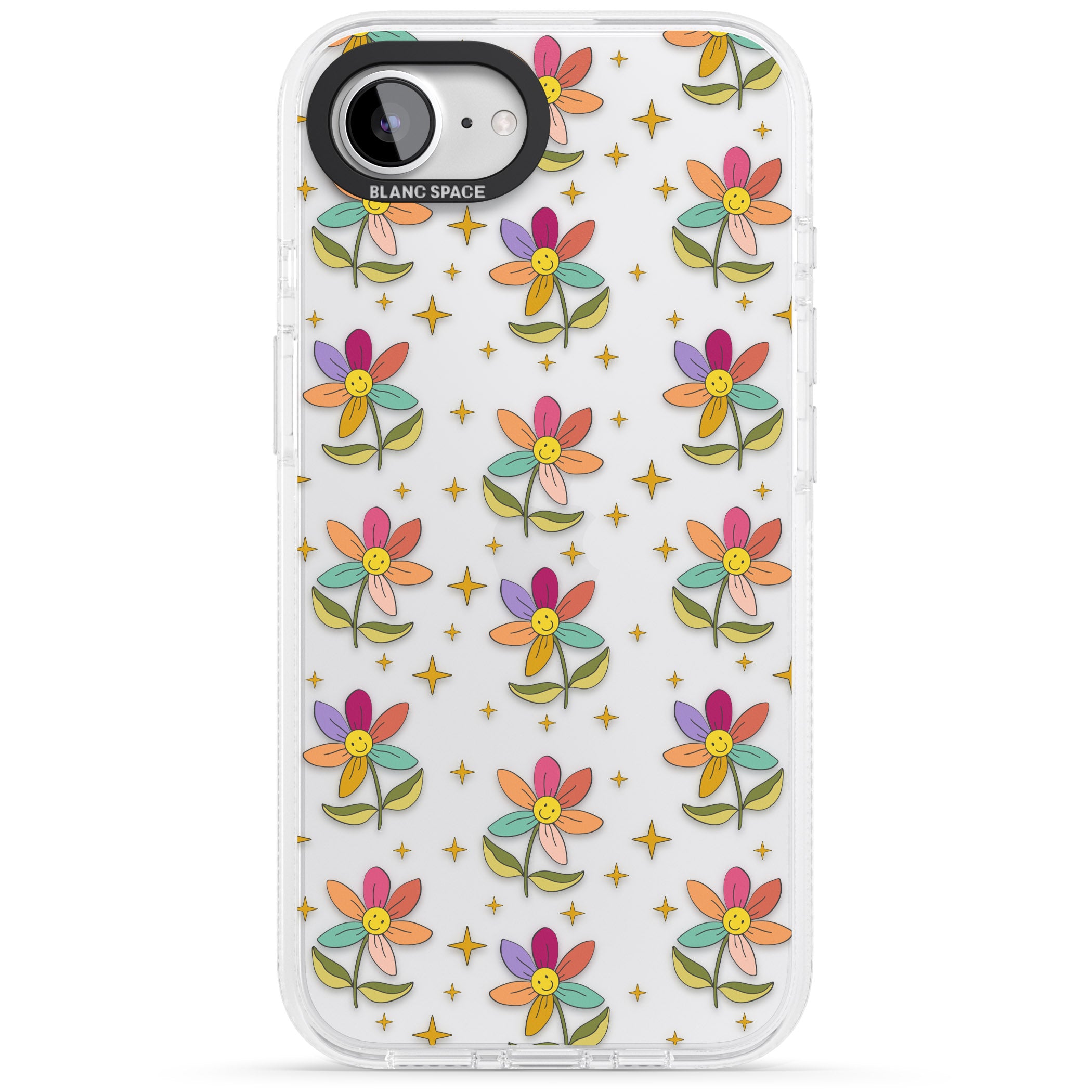 Boho Celestial Happy Flower iPhone 16e Clear Case Impact Air - Blanc Space