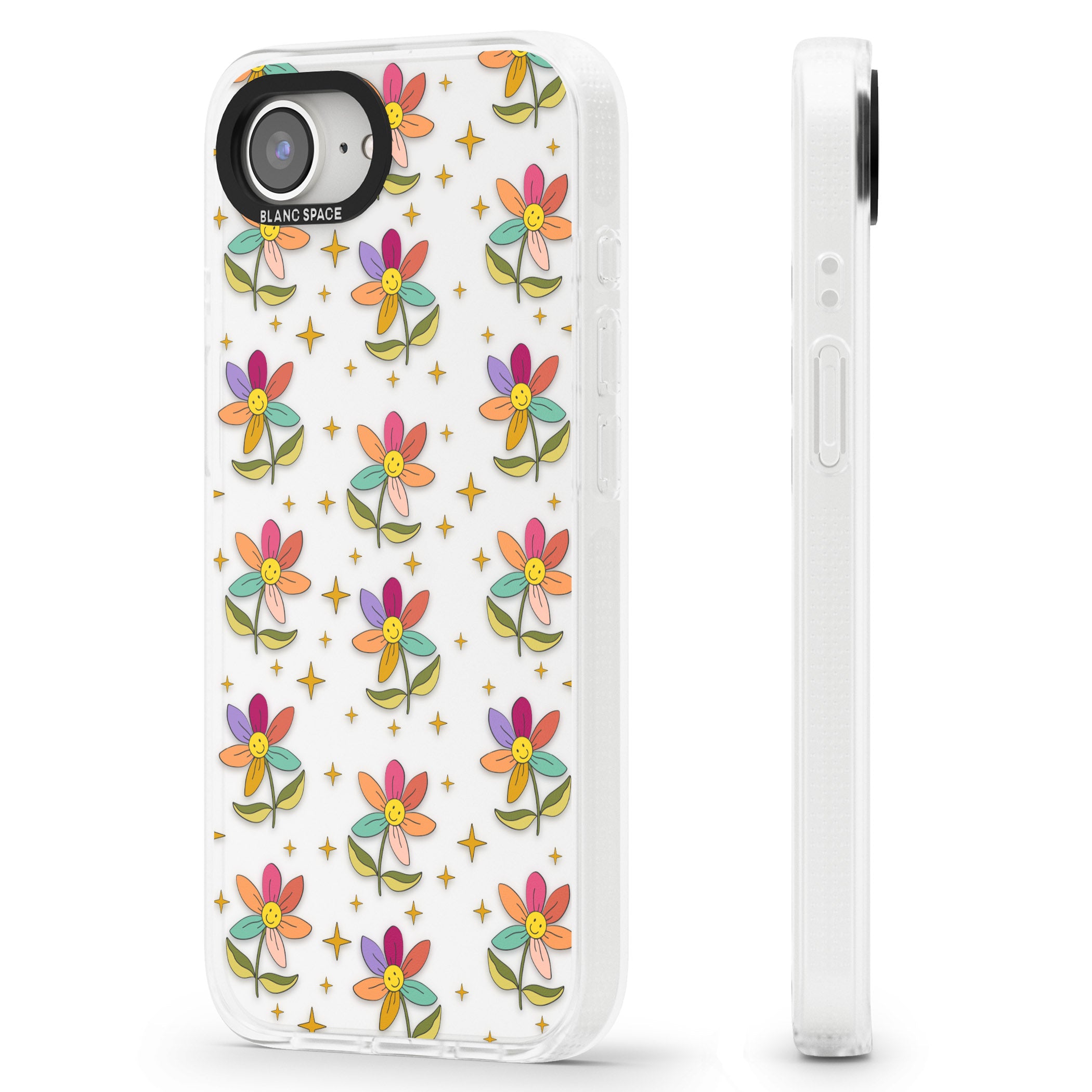 Boho Celestial Happy Flower iPhone 16e Clear Case Impact Air - Blanc Space