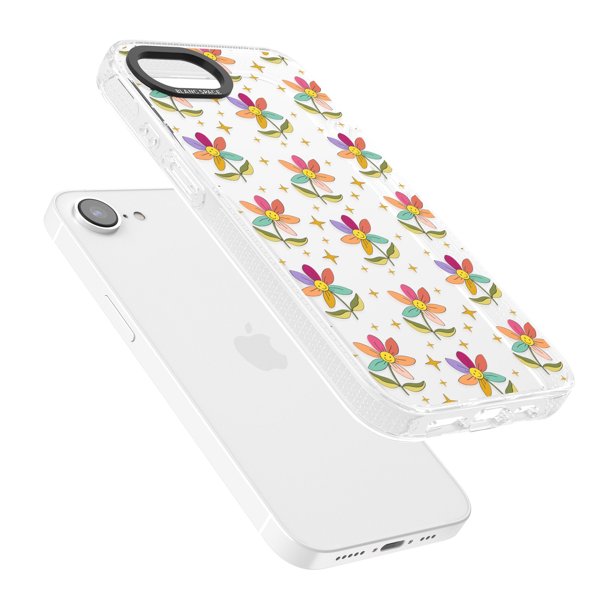 Boho Celestial Happy Flower iPhone 16e Clear Case Impact Air - Blanc Space