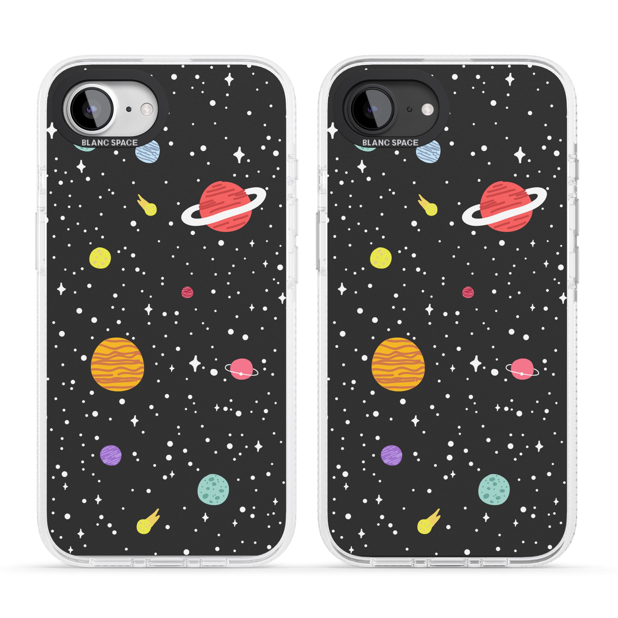 Cute Cartoon Planets iPhone 16e Clear Case Impact Air - Blanc Space