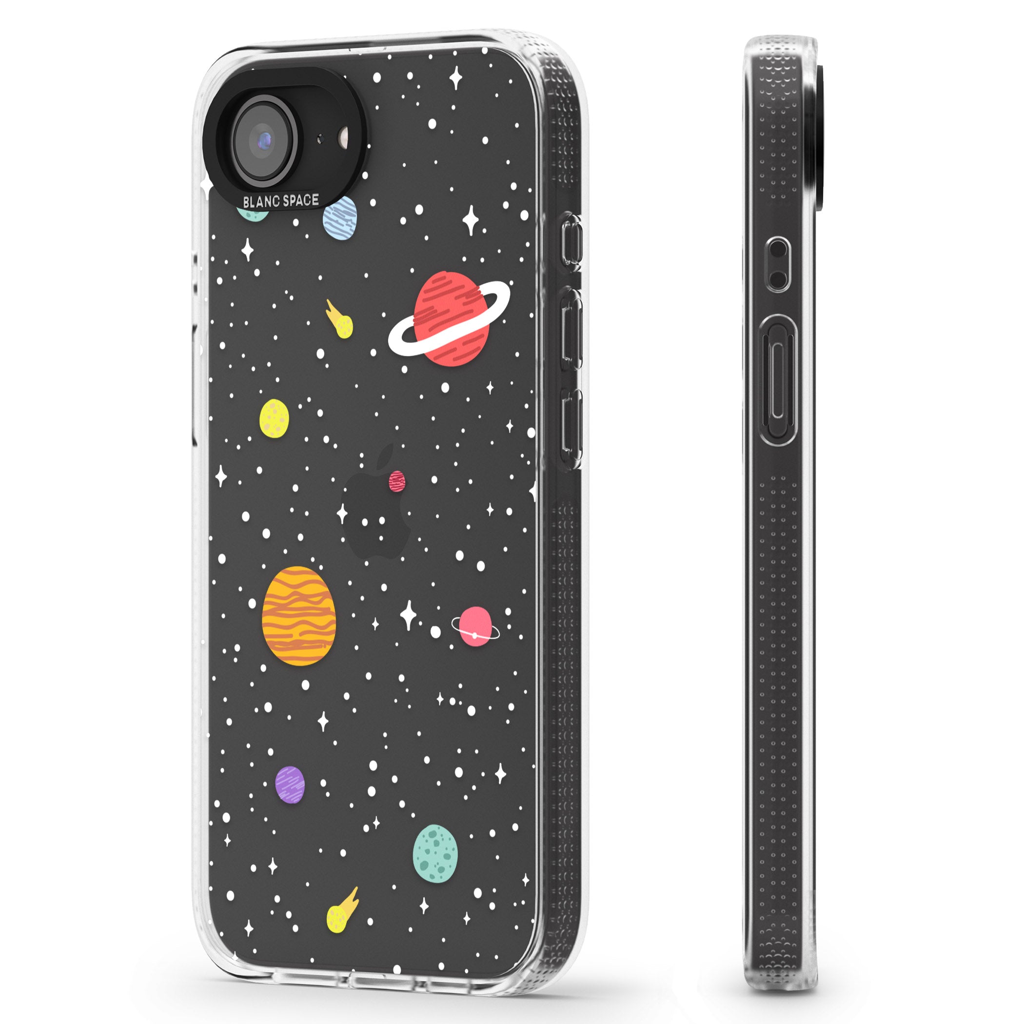 Cute Cartoon Planets (Clear) iPhone 16e Clear Case Impact Air - Blanc Space