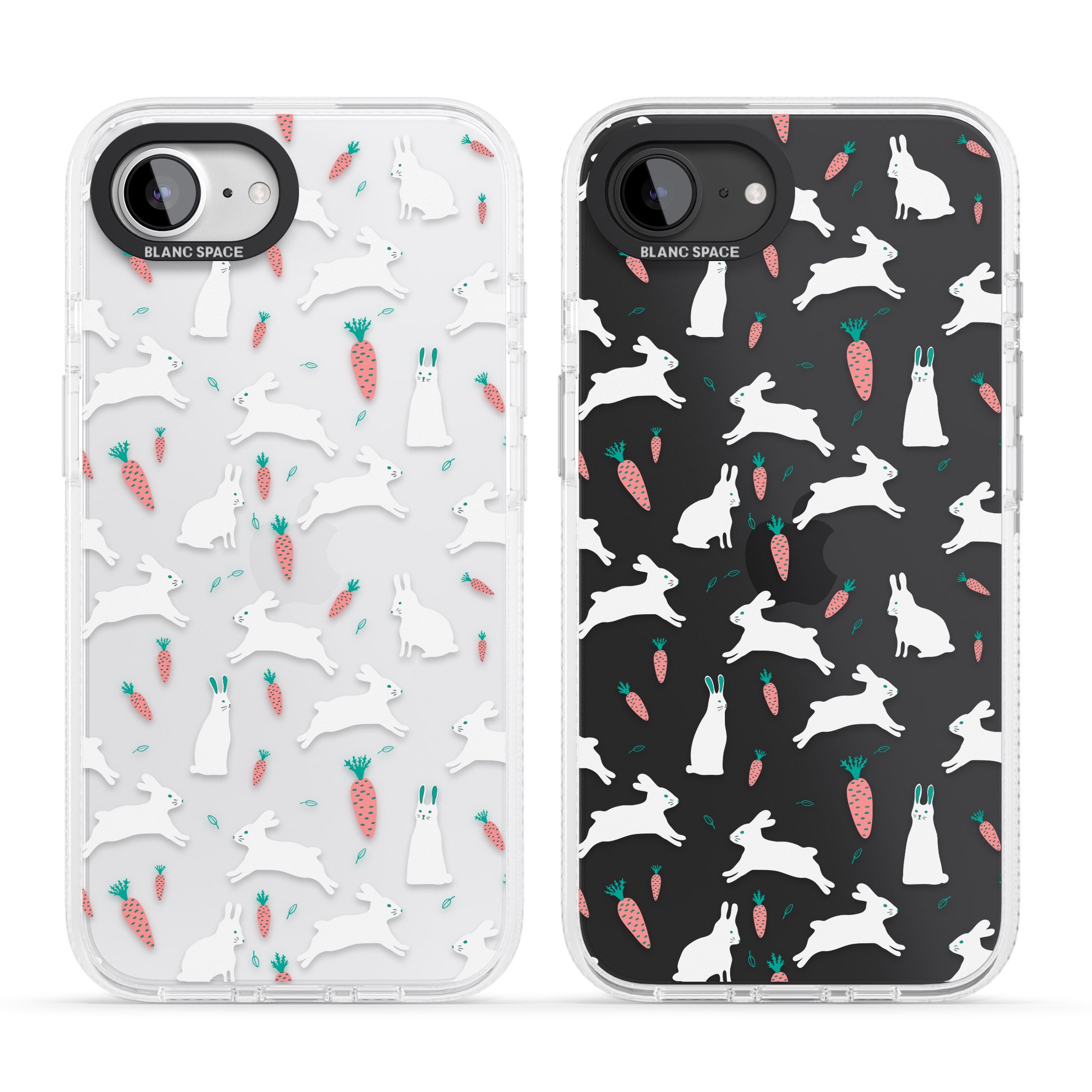 White Bunnies and Carrots iPhone 16e Clear Case Impact Air - Blanc Space