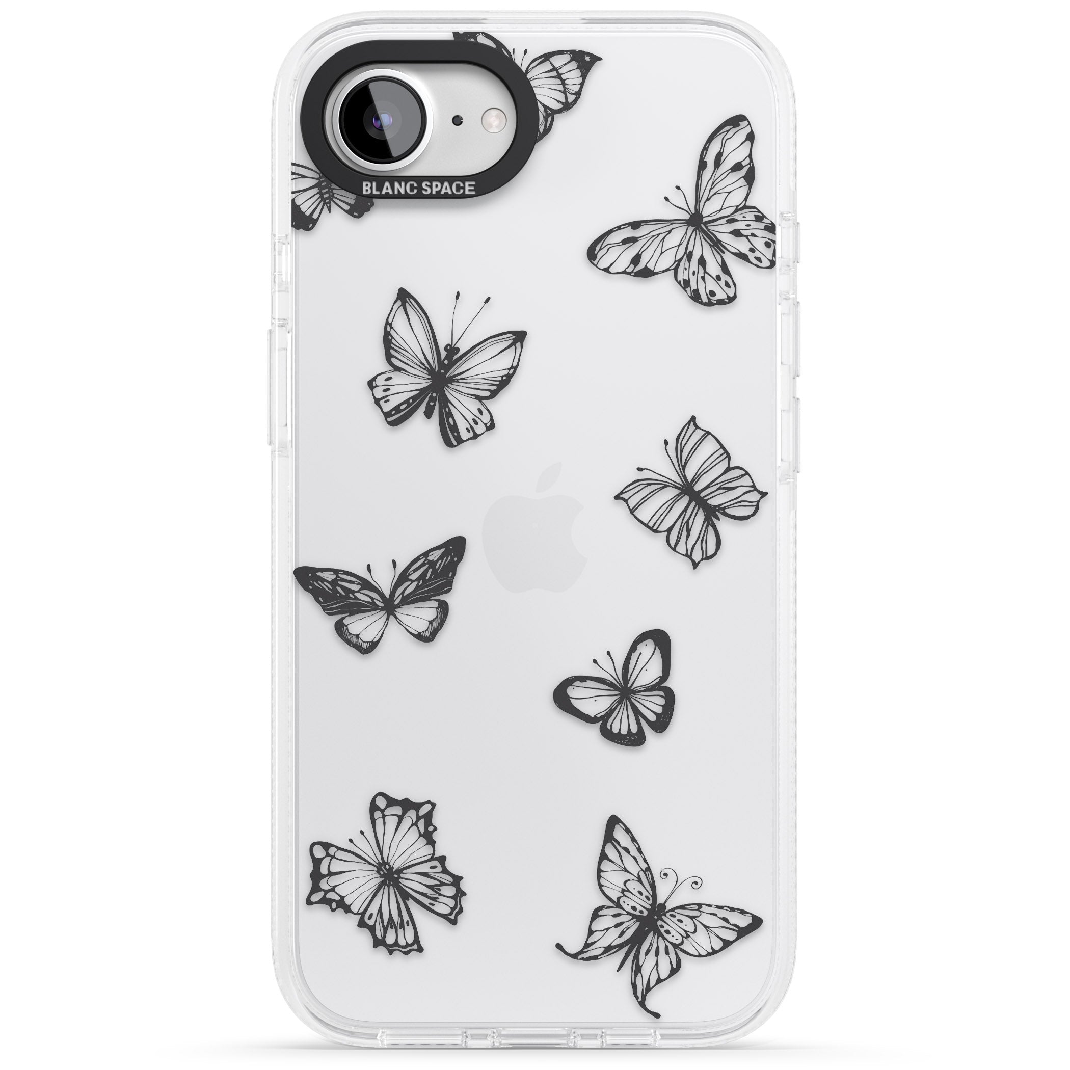 Grey Butterfly Line Pattern iPhone 16e Clear Case Impact Air - Blanc Space