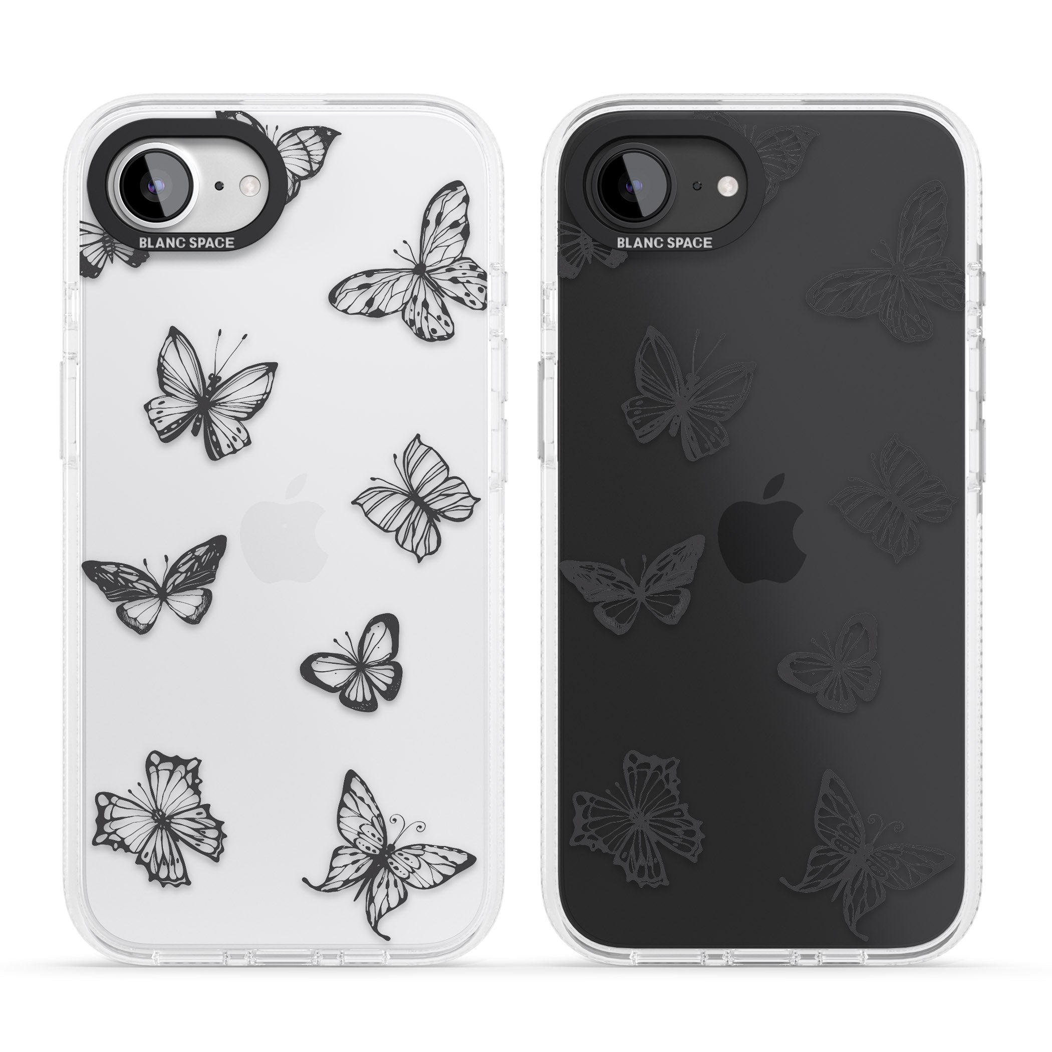 Grey Butterfly Line Pattern iPhone 16e Clear Case Impact Air - Blanc Space