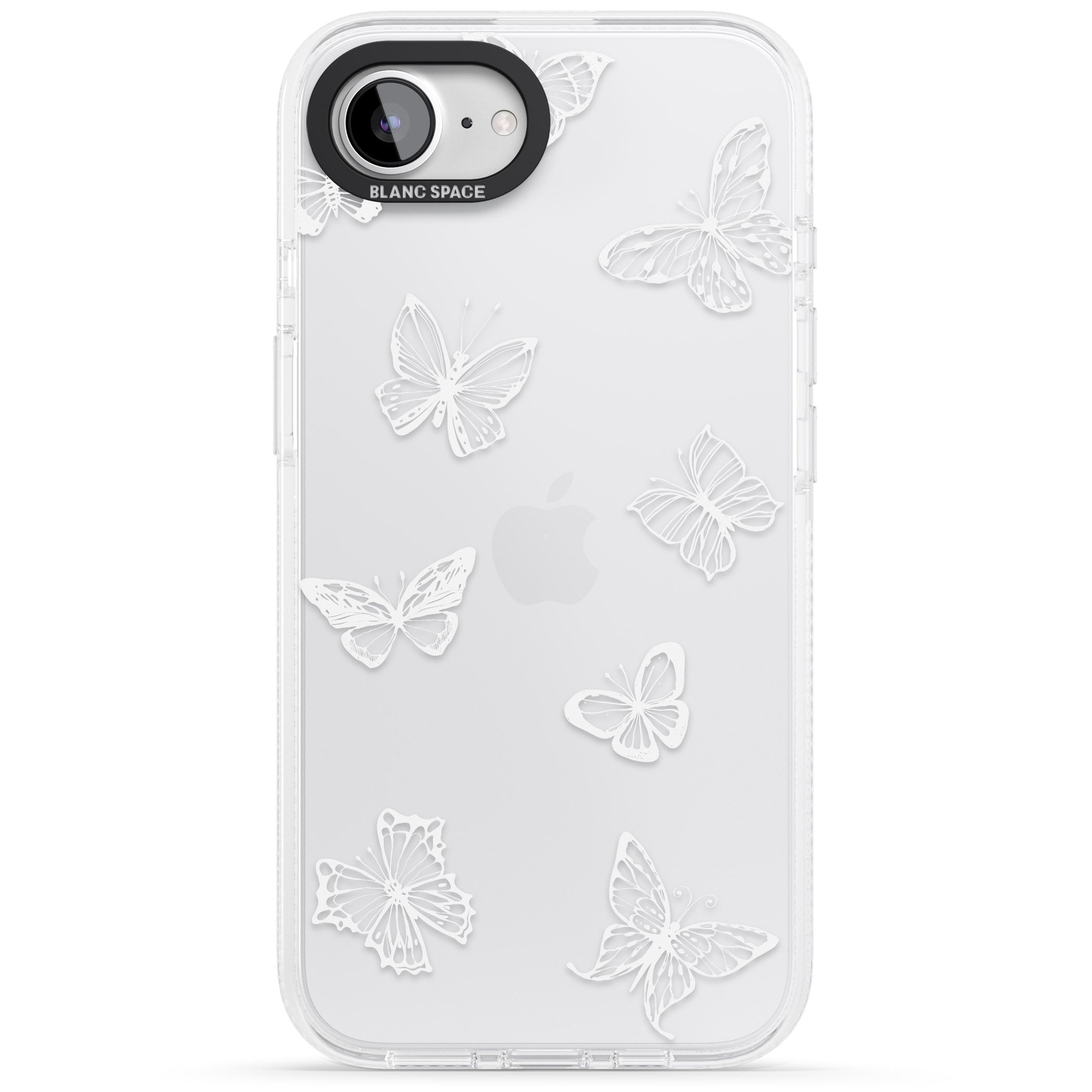 White Butterfly Line Pattern iPhone 16e Clear Case Impact Air - Blanc Space