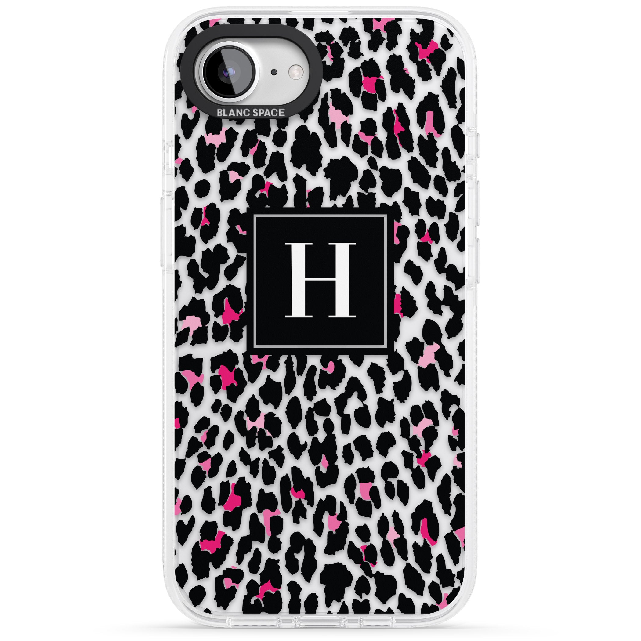 Personalised Pink Monogram Leopard Spots iPhone 16e Clear Case Impact Air - Blanc Space