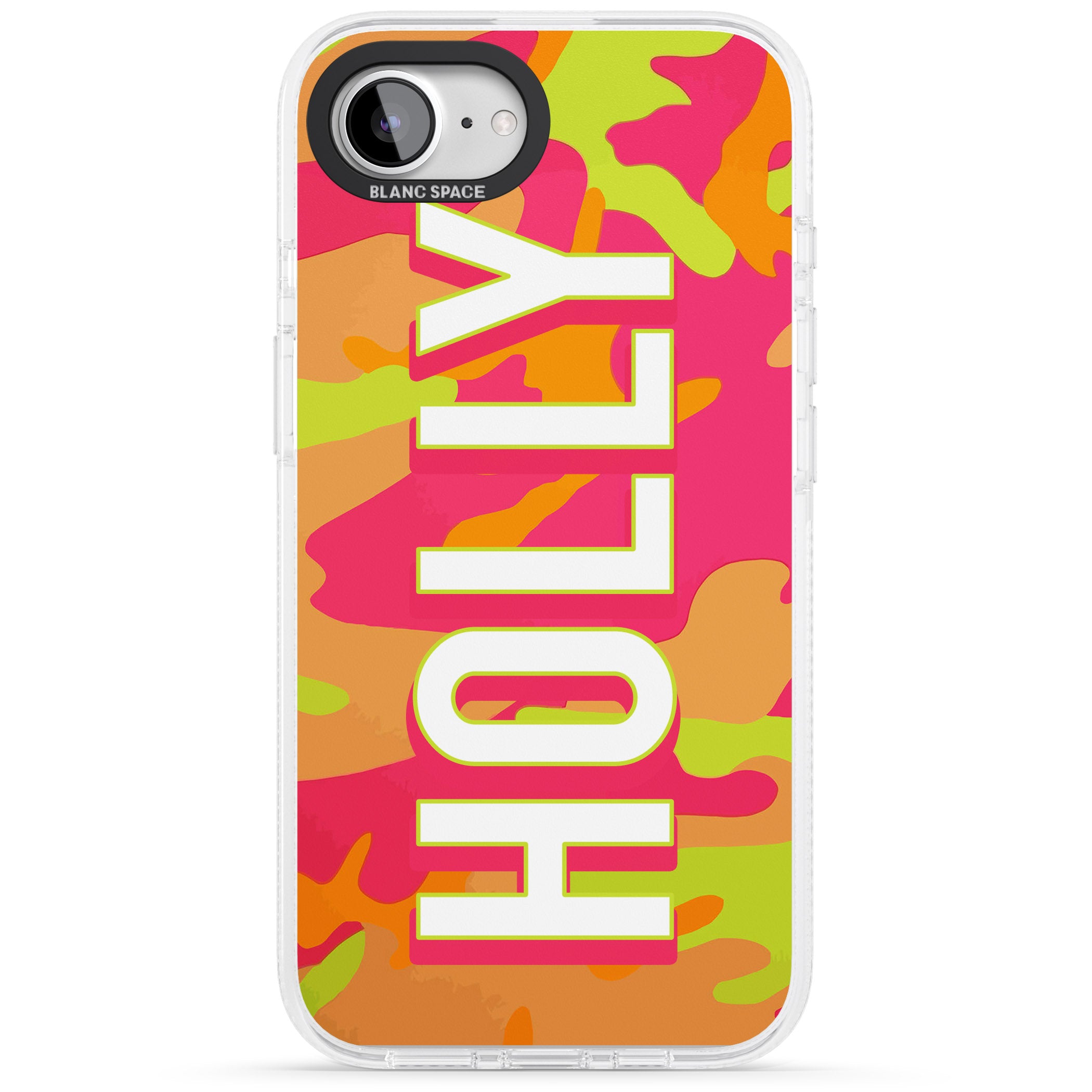 Personalised Colourful Neon Camo iPhone 16e Clear Case Impact Air - Blanc Space