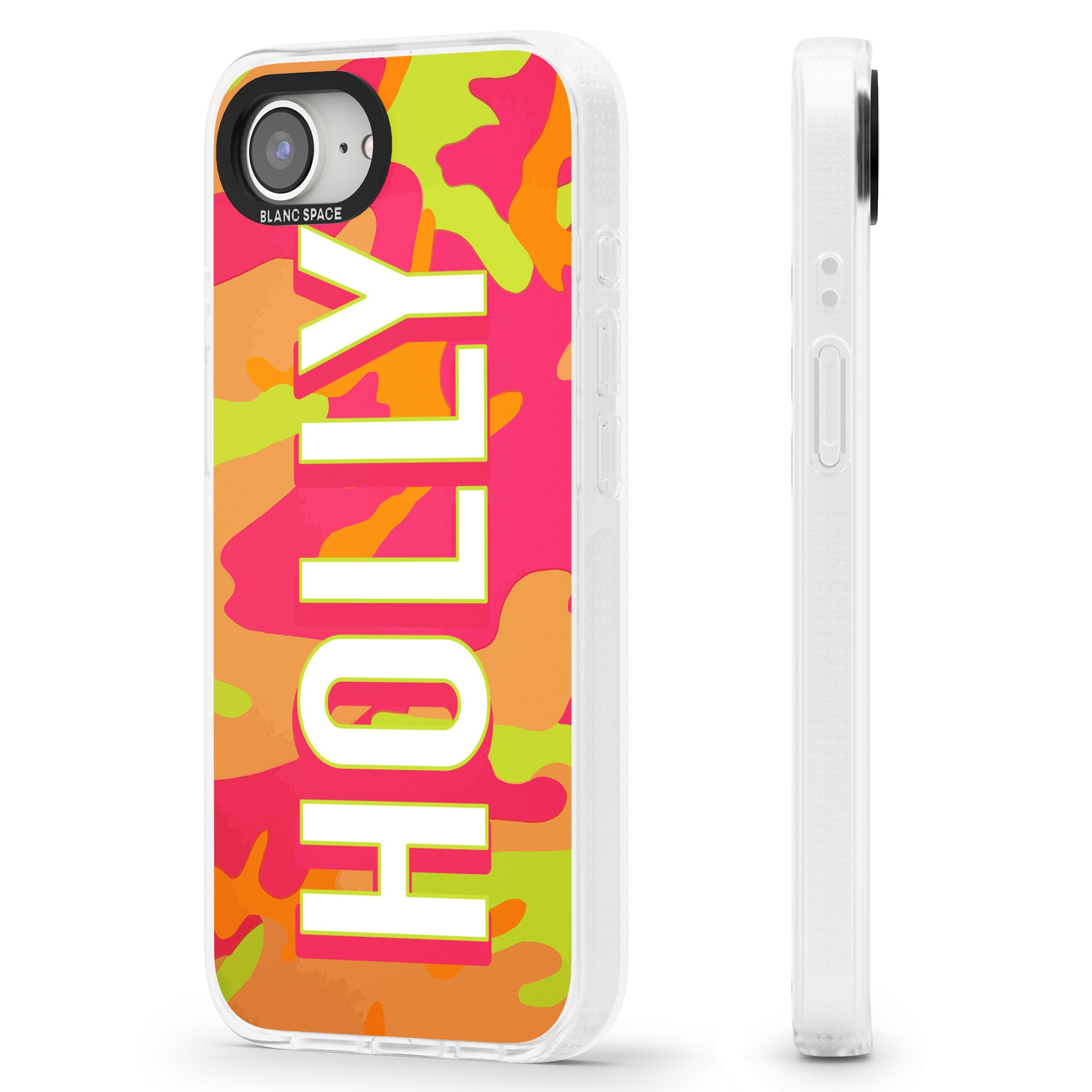 Personalised Colourful Neon Camo iPhone 16e Clear Case Impact Air - Blanc Space