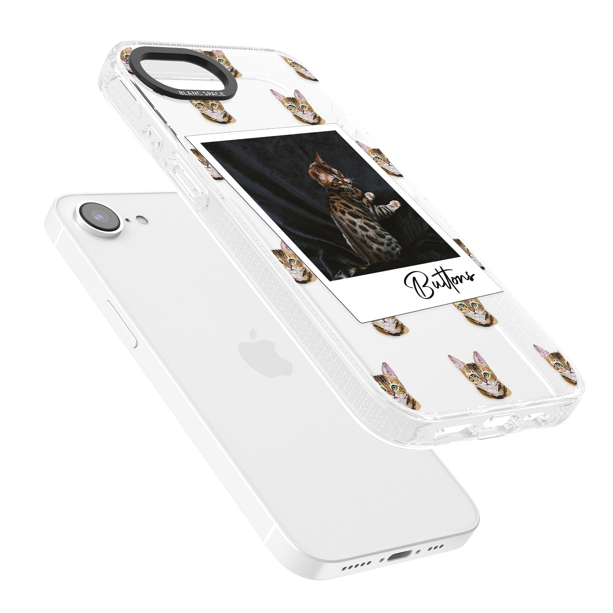 Personalised Bengal Cat Photo iPhone 16e Clear Case Impact Air - Blanc Space