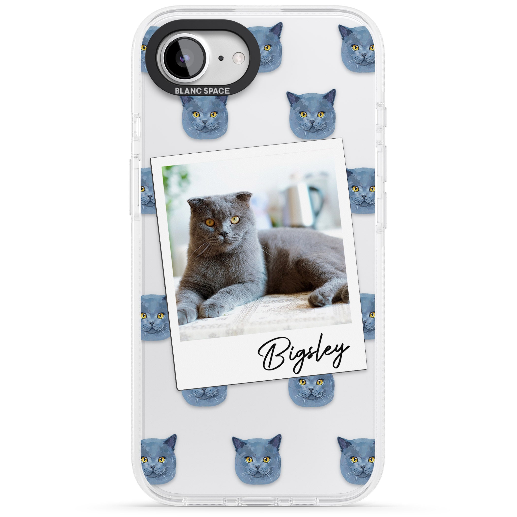 Personalised English Blue Cat Photo iPhone 16e Clear Case Impact Air - Blanc Space