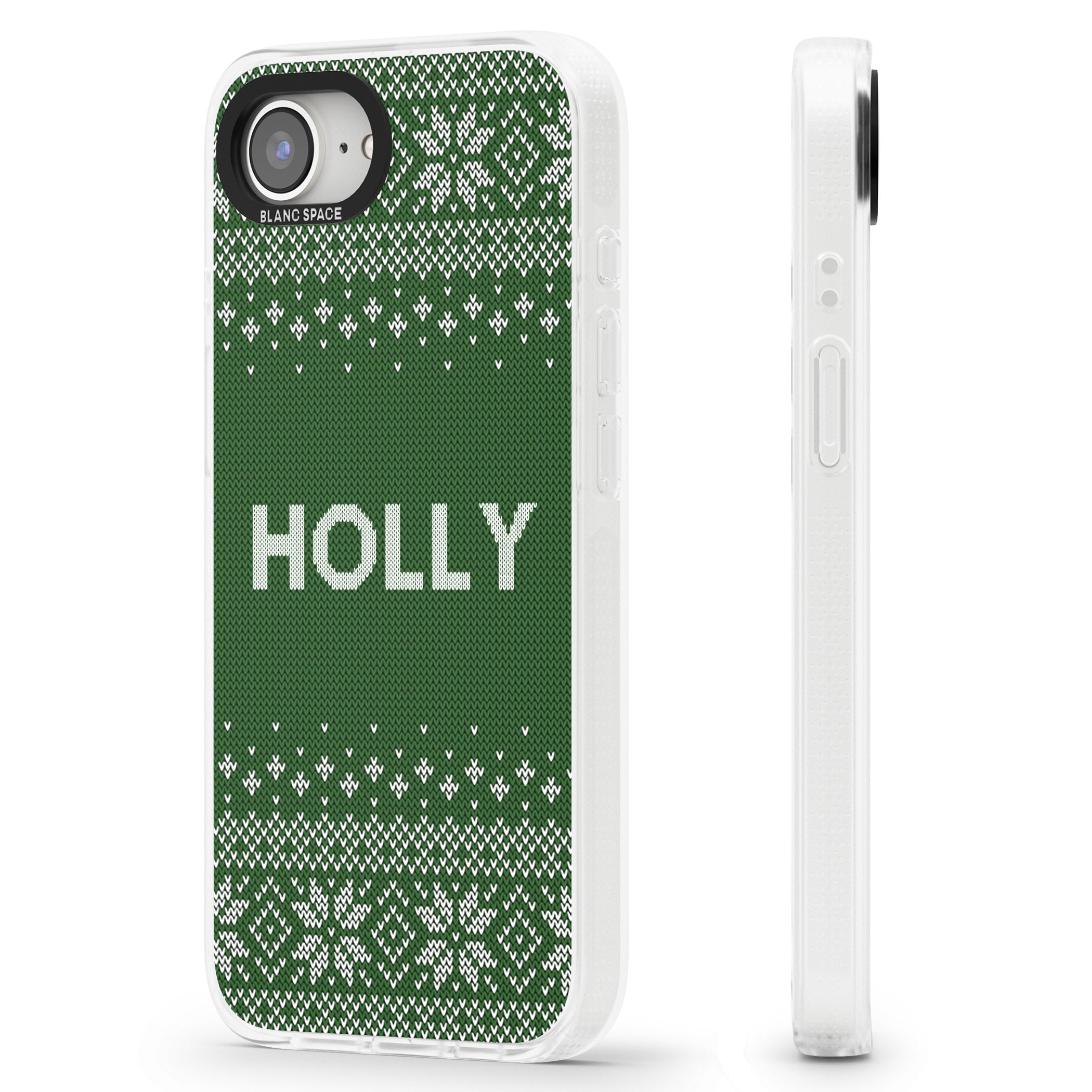 Personalised Green Christmas Knitted Jumper iPhone 16e Clear Case Impact Air - Blanc Space