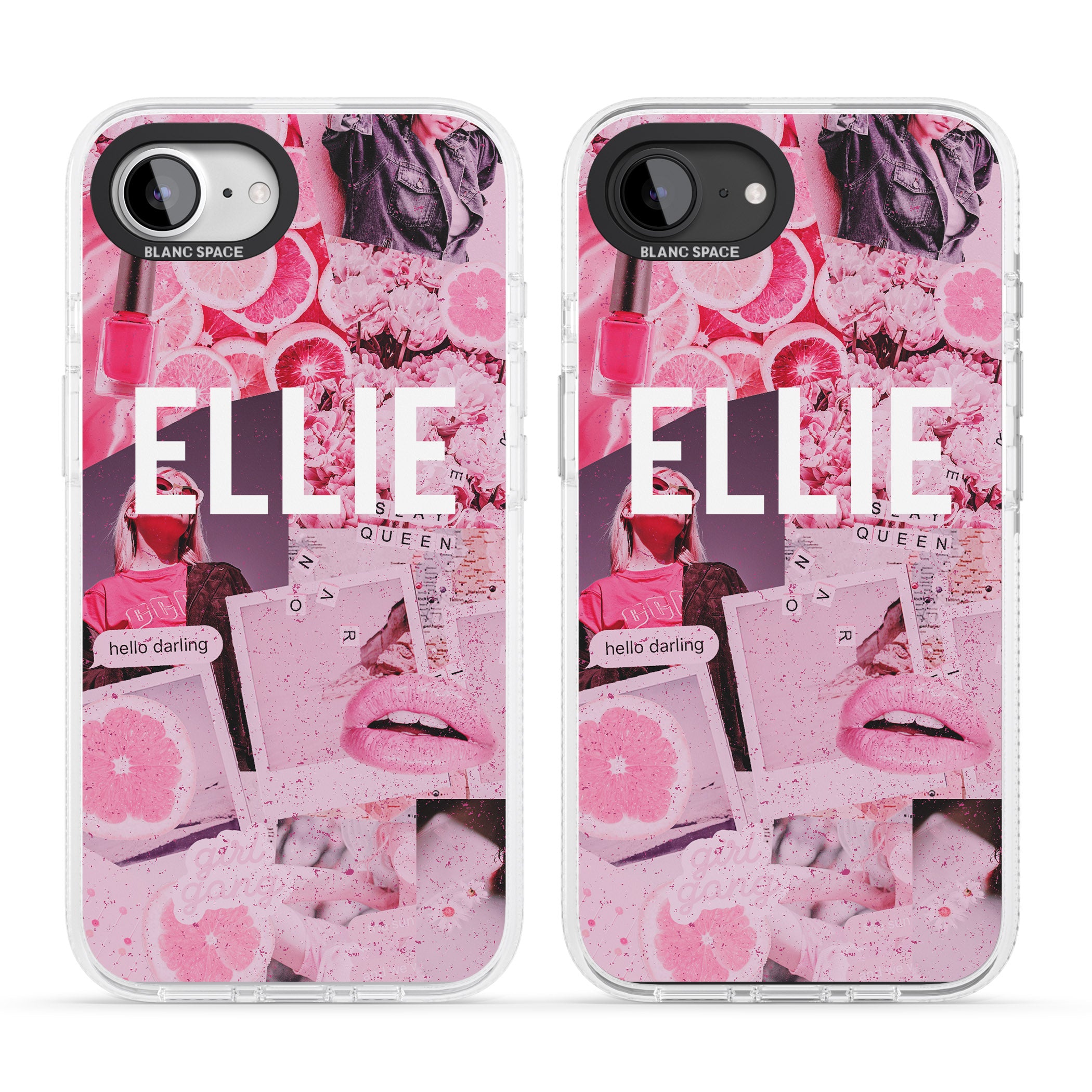 Personalised Sweet Pink Fashion Collage iPhone 16e Clear Case Impact Air - Blanc Space