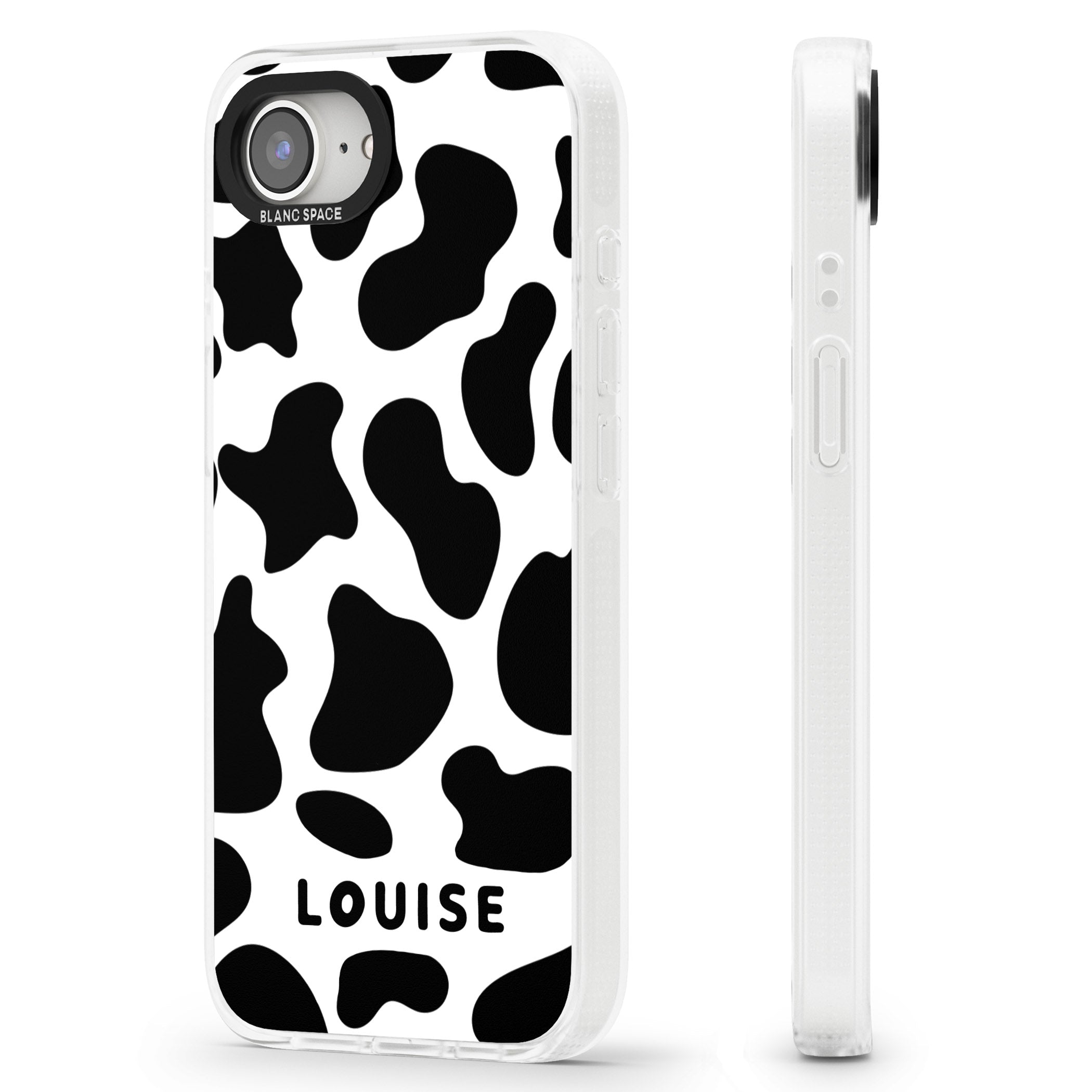 Personalised Cow Print iPhone 16e Clear Case Impact Air - Blanc Space