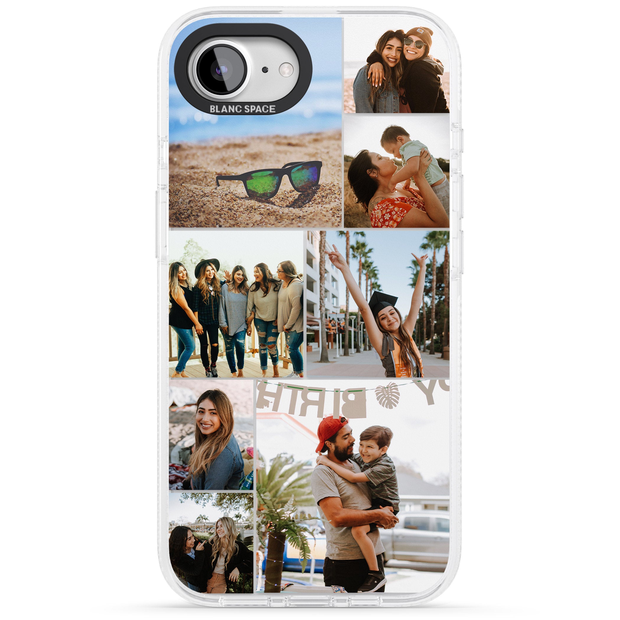 Personalised Photo Grid iPhone 16e Clear Case Impact Air - Blanc Space
