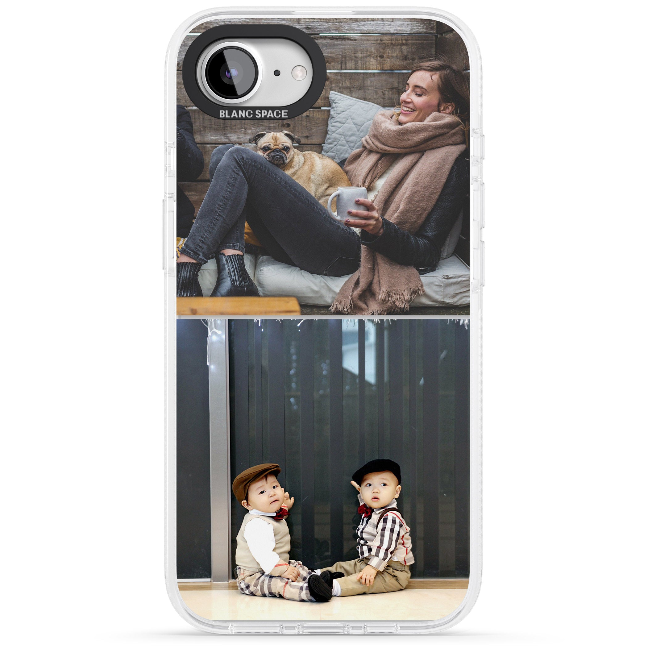 Personalised 2 Photo Grid iPhone 16e Clear Case Impact Air - Blanc Space