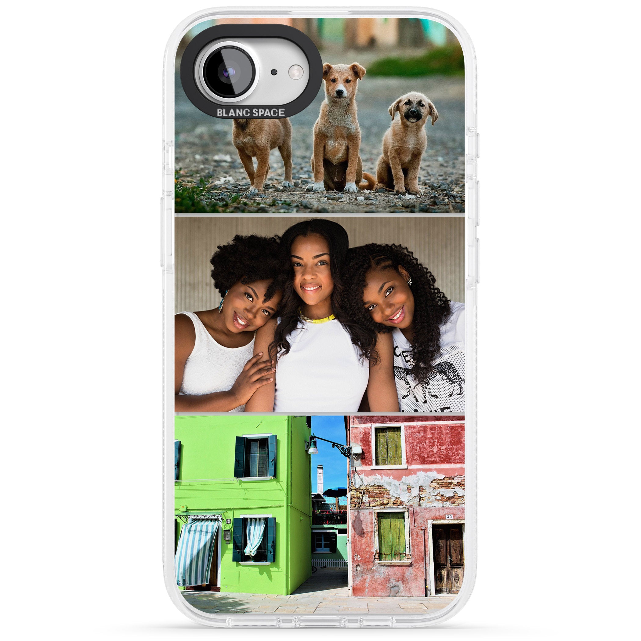Personalised 3 Photo Grid iPhone 16e Clear Case Impact Air - Blanc Space