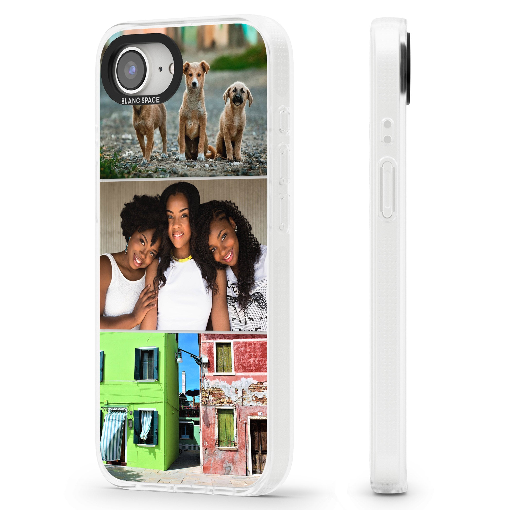 Personalised 3 Photo Grid iPhone 16e Clear Case Impact Air - Blanc Space