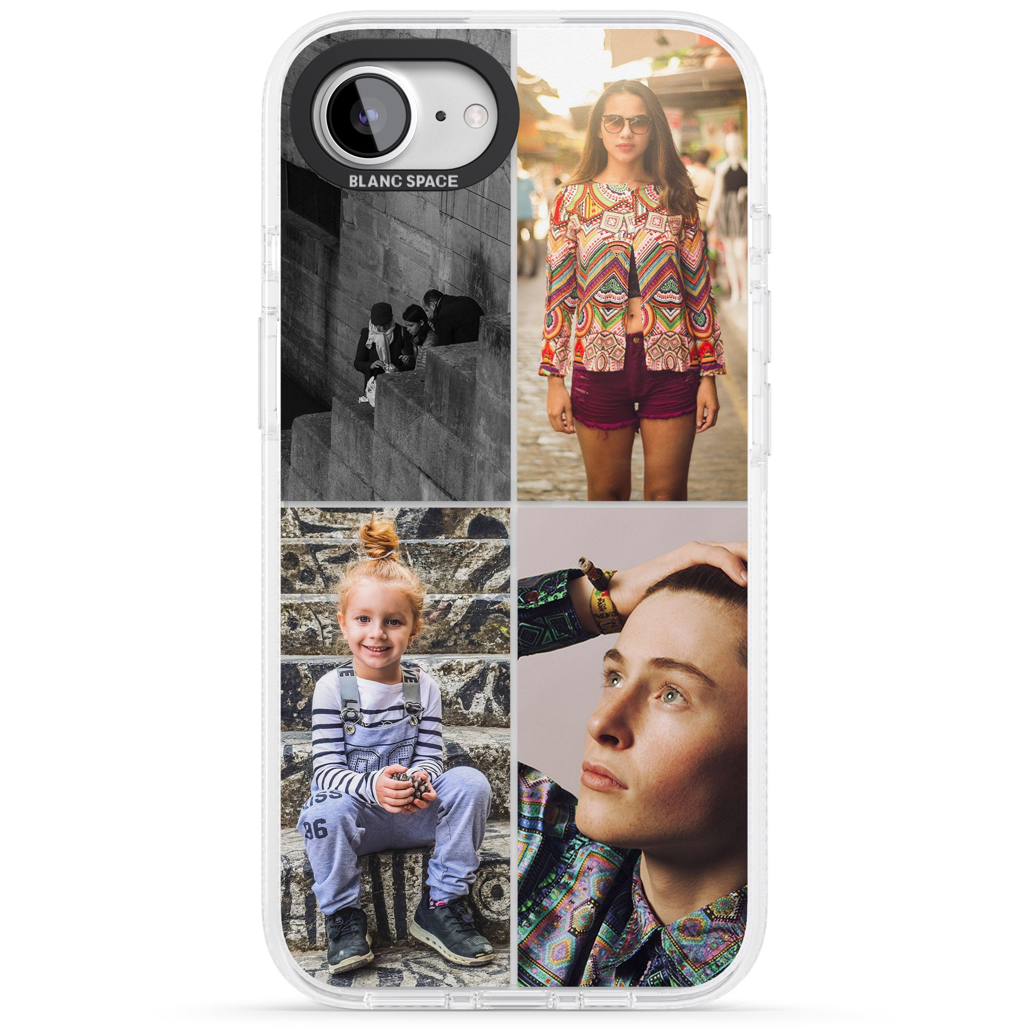 Personalised 4 Photo Grid iPhone 16e Clear Case Impact Air - Blanc Space