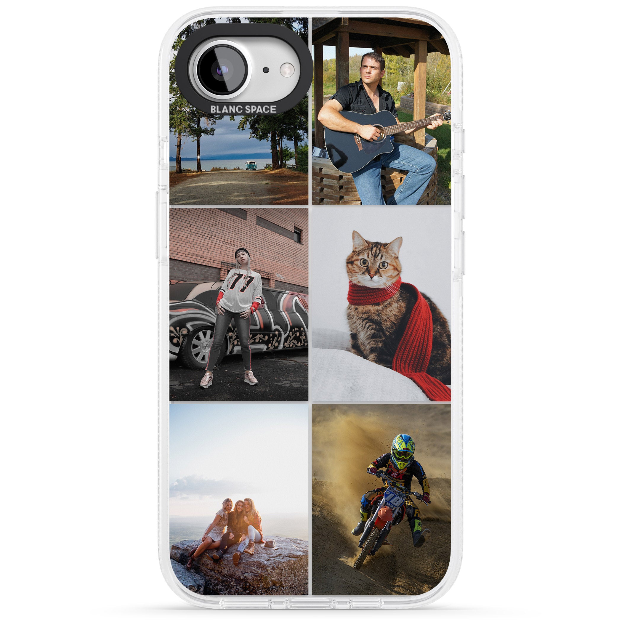 Personalised 6 Photo Grid iPhone 16e Clear Case Impact Air - Blanc Space