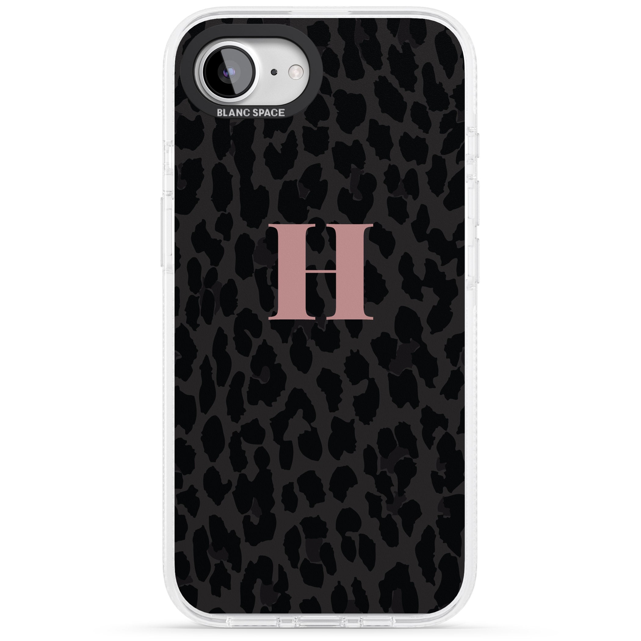 Personalised Small Pink Leopard Monogram iPhone 16e Clear Case Impact Air - Blanc Space