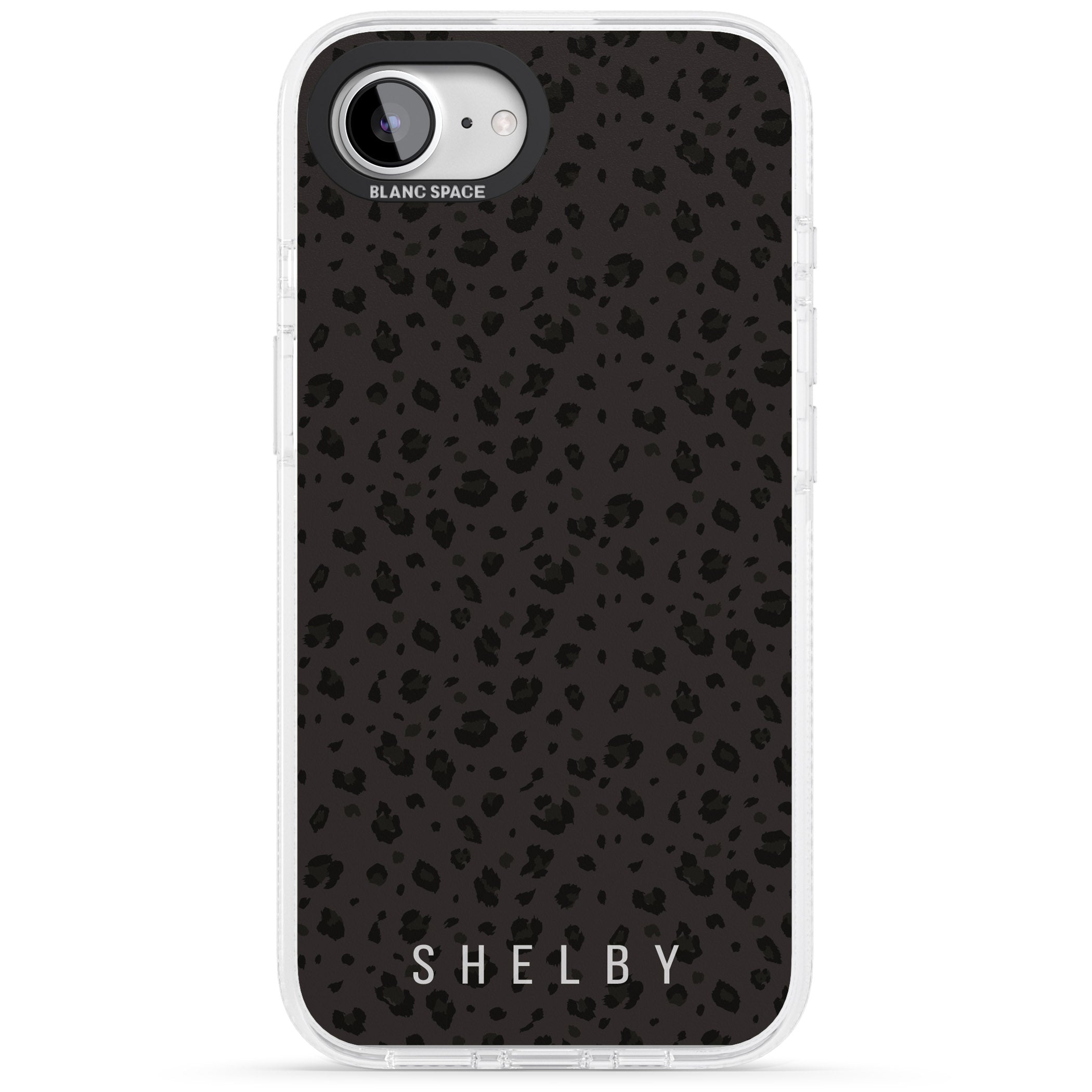 Personalised Minimal Lettering Dark Leopard iPhone 16e Clear Case Impact Air - Blanc Space