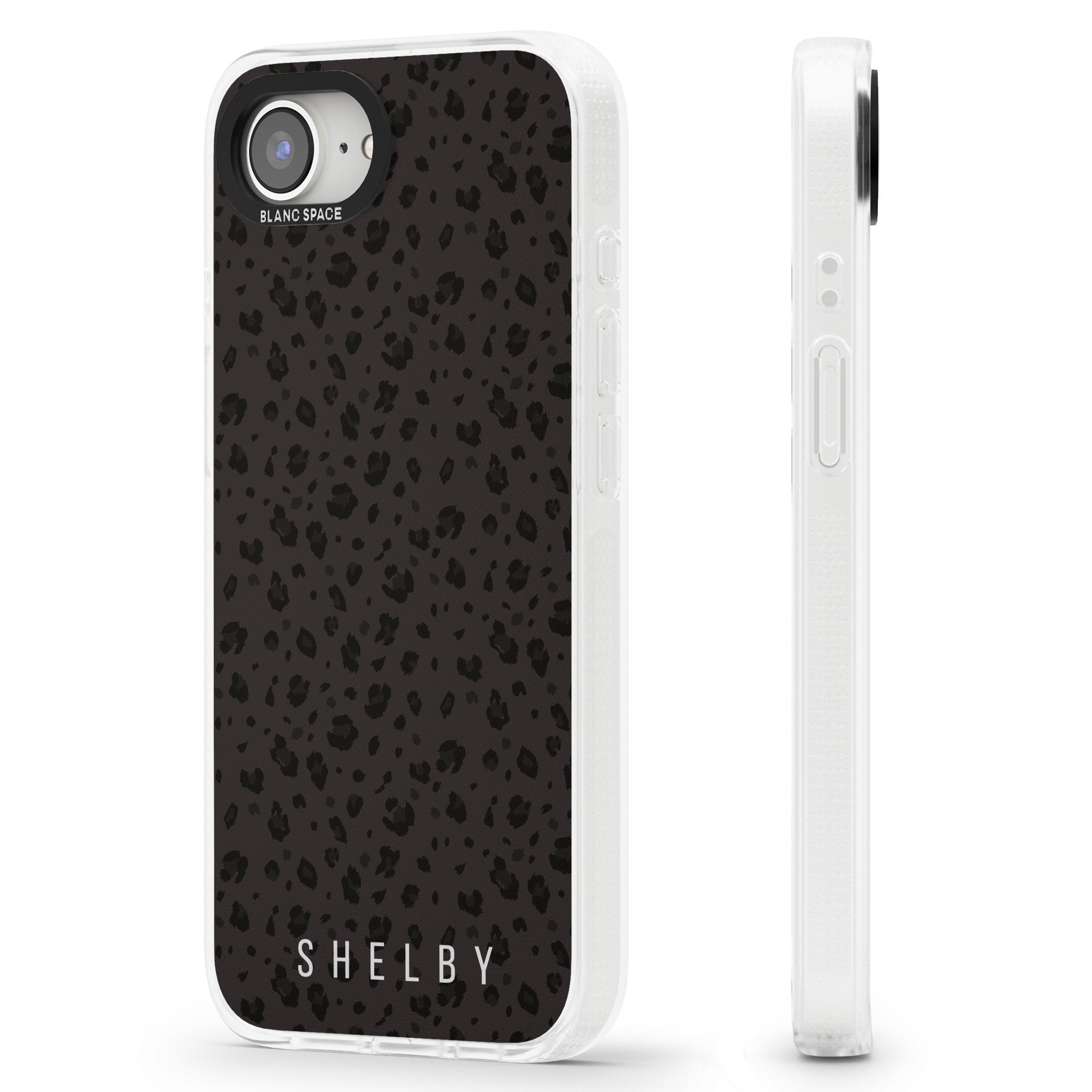 Personalised Minimal Lettering Dark Leopard iPhone 16e Clear Case Impact Air - Blanc Space