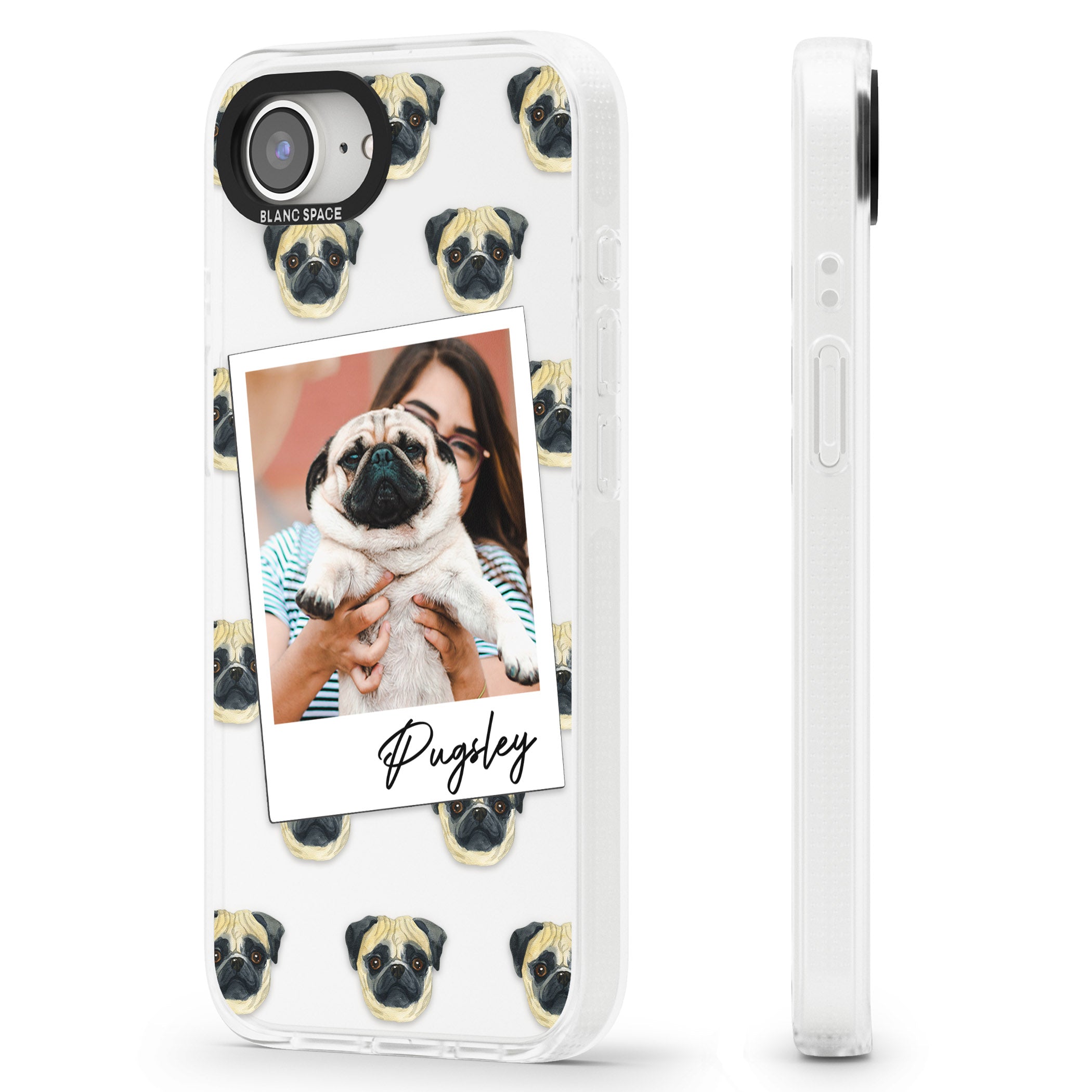 Personalised Pug - Dog Photo iPhone 16e Clear Case Impact Air - Blanc Space
