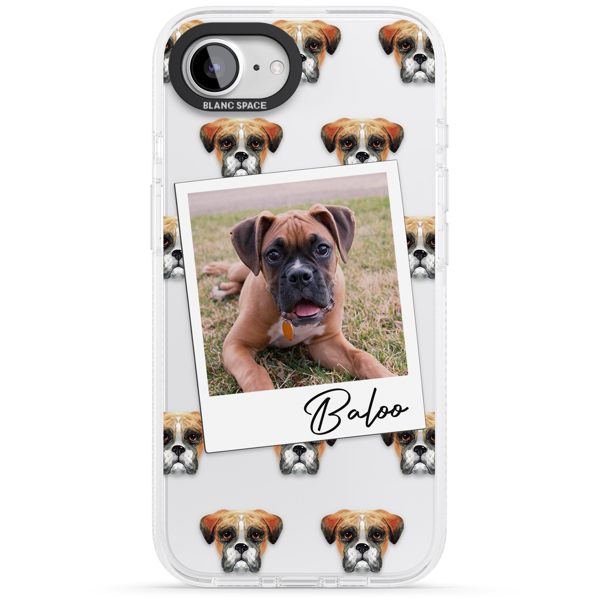 Personalised Boxer - Dog Photo iPhone 16e Clear Case Impact Air - Blanc Space