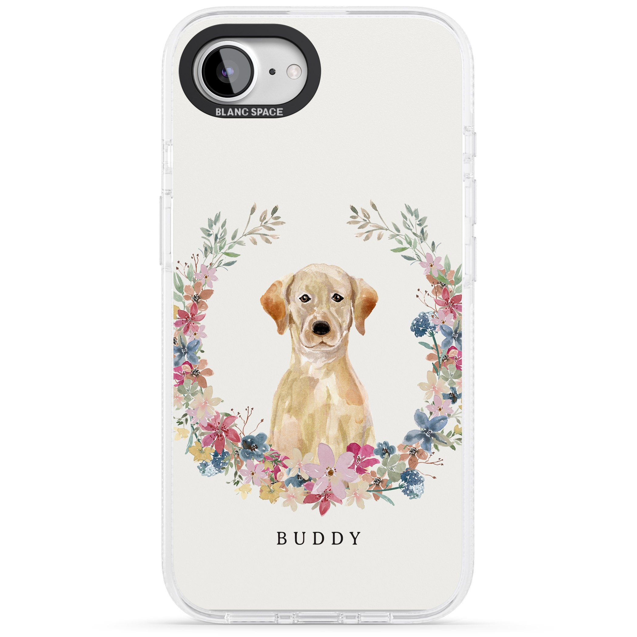Personalised Yellow Labrador Retriever Dog Portrait iPhone 16e Clear Case Impact Air - Blanc Space