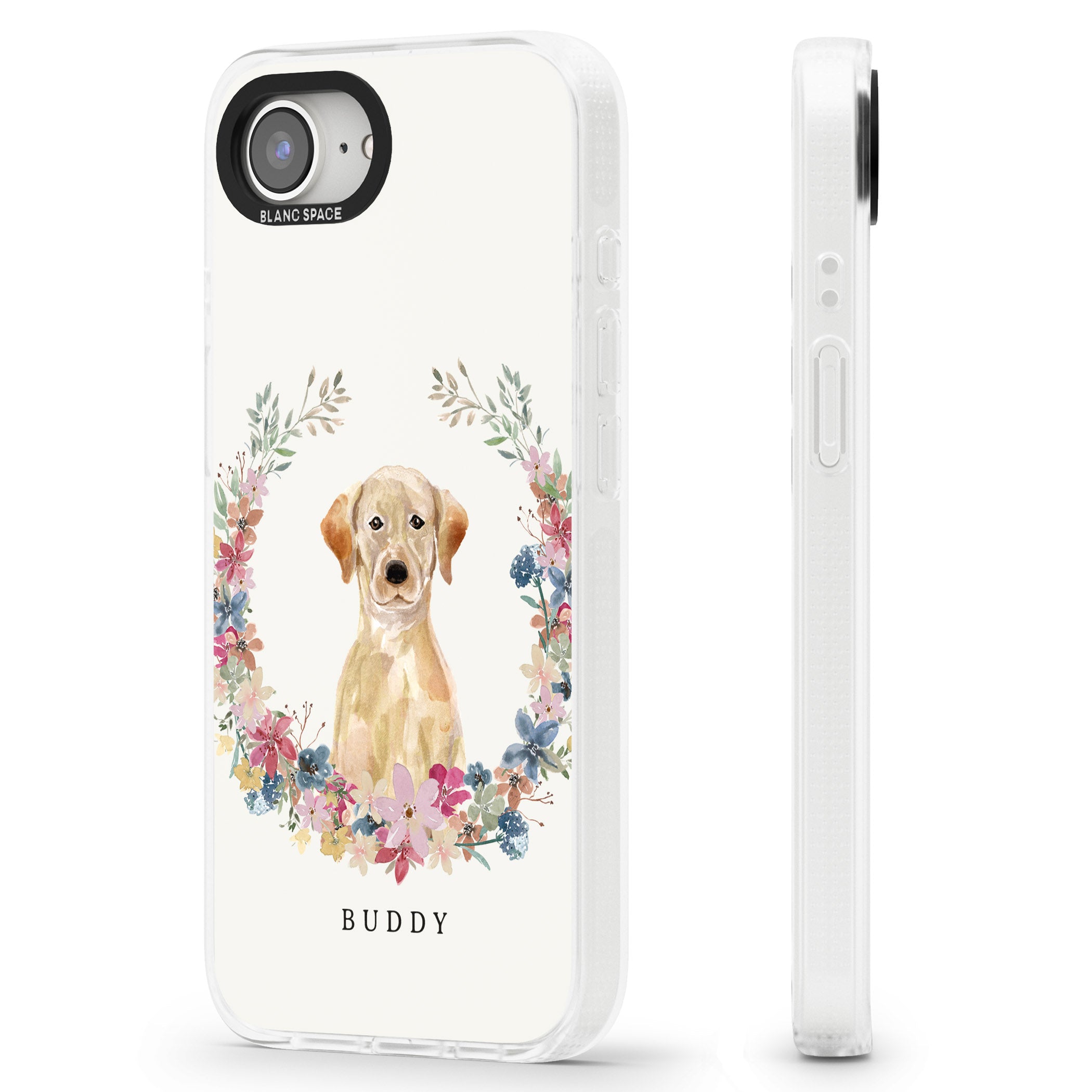 Personalised Yellow Labrador Retriever Dog Portrait iPhone 16e Clear Case Impact Air - Blanc Space