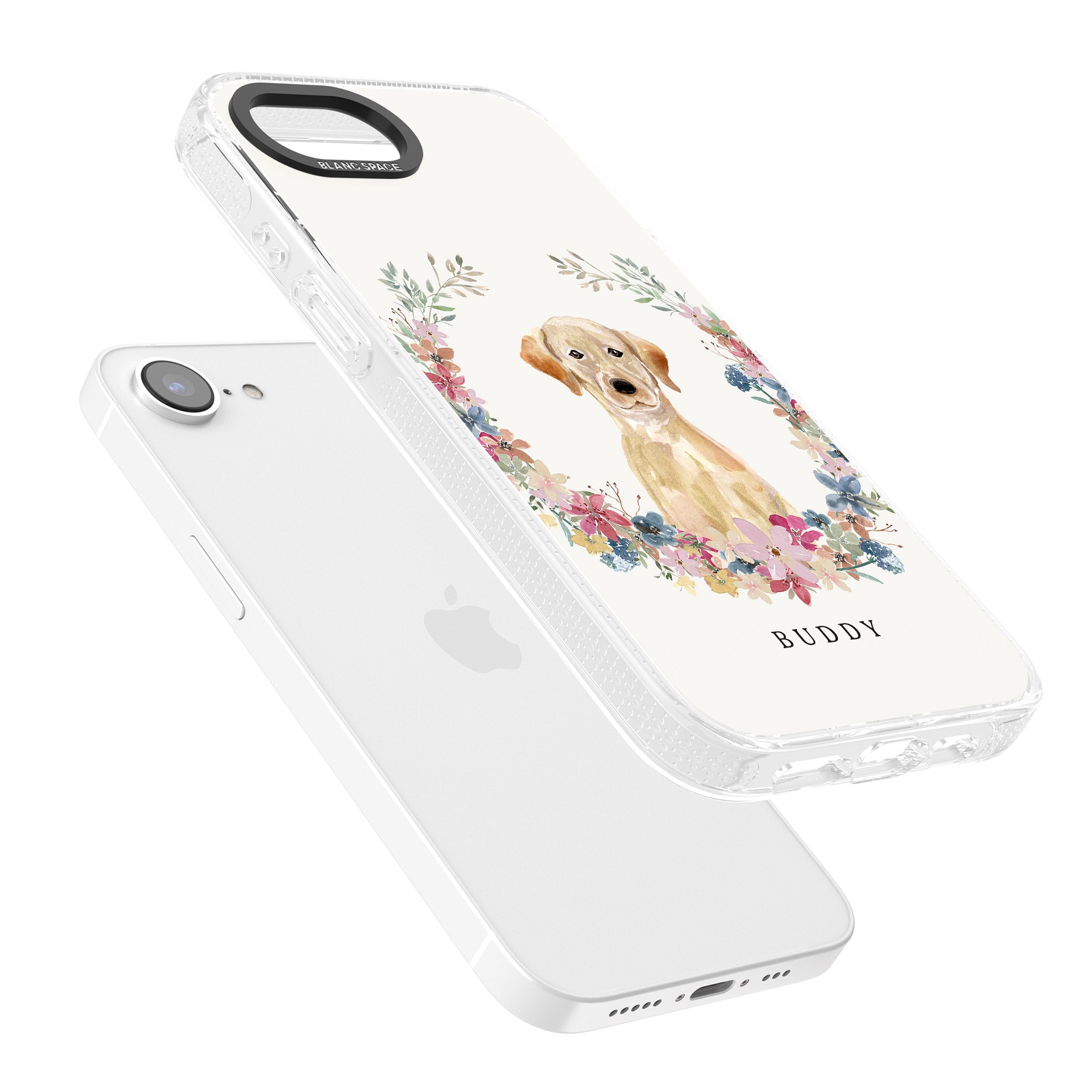 Personalised Yellow Labrador Retriever Dog Portrait iPhone 16e Clear Case Impact Air - Blanc Space