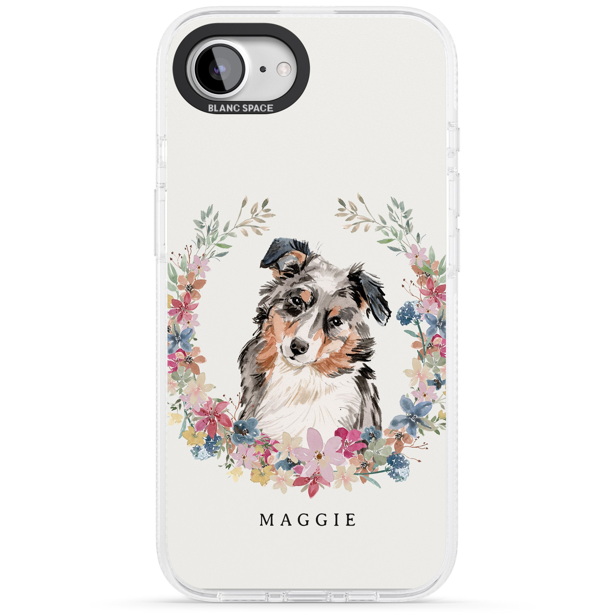 Personalised Australian Shepherd Watercolour Dog Portrait iPhone 16e Clear Case Impact Air - Blanc Space