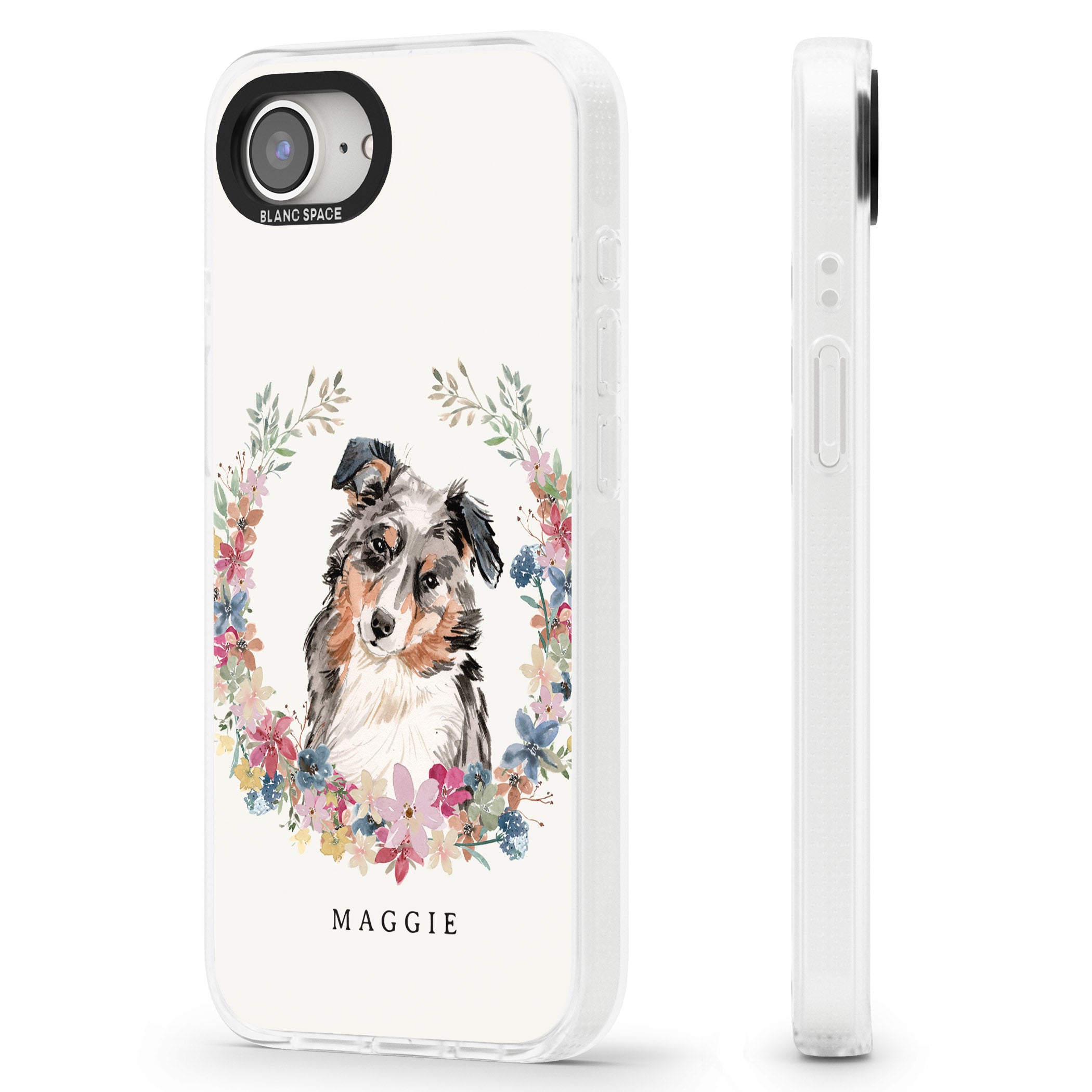 Personalised Australian Shepherd Watercolour Dog Portrait iPhone 16e Clear Case Impact Air - Blanc Space