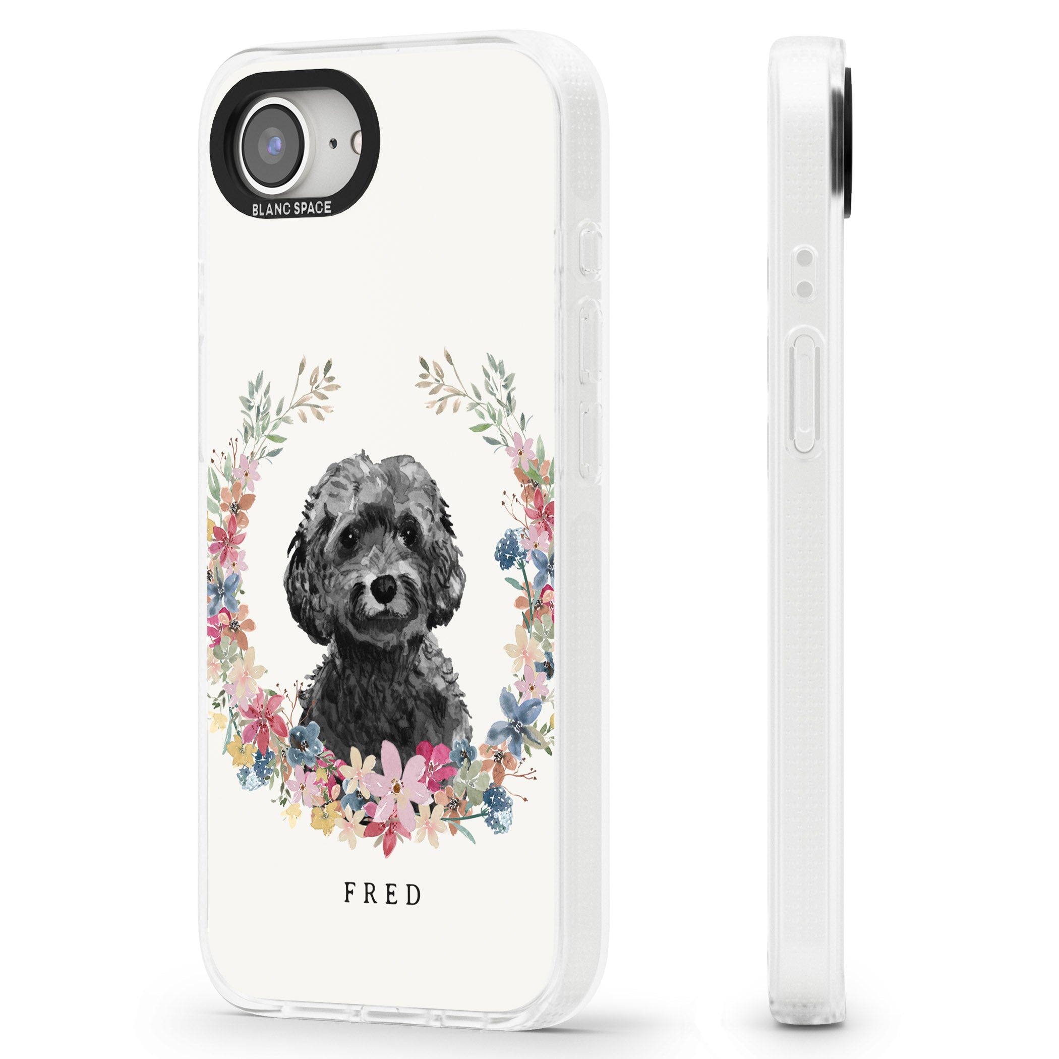 Personalised Black Cockapoo - Watercolour Dog Portrait iPhone 16e Clear Case Impact Air - Blanc Space