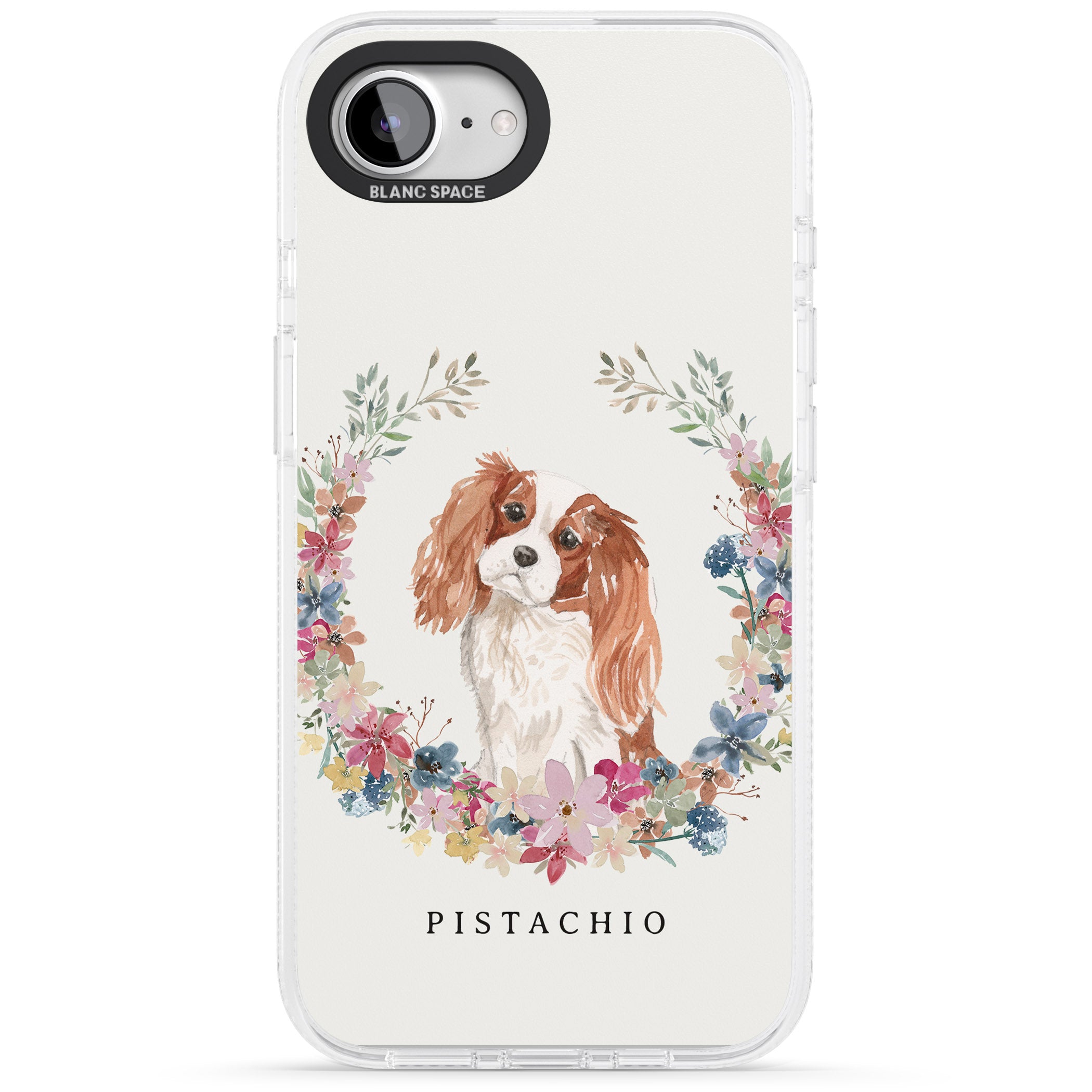 Personalised Cavalier King Charles Portrait Spaniel iPhone 16e Clear Case Impact Air - Blanc Space