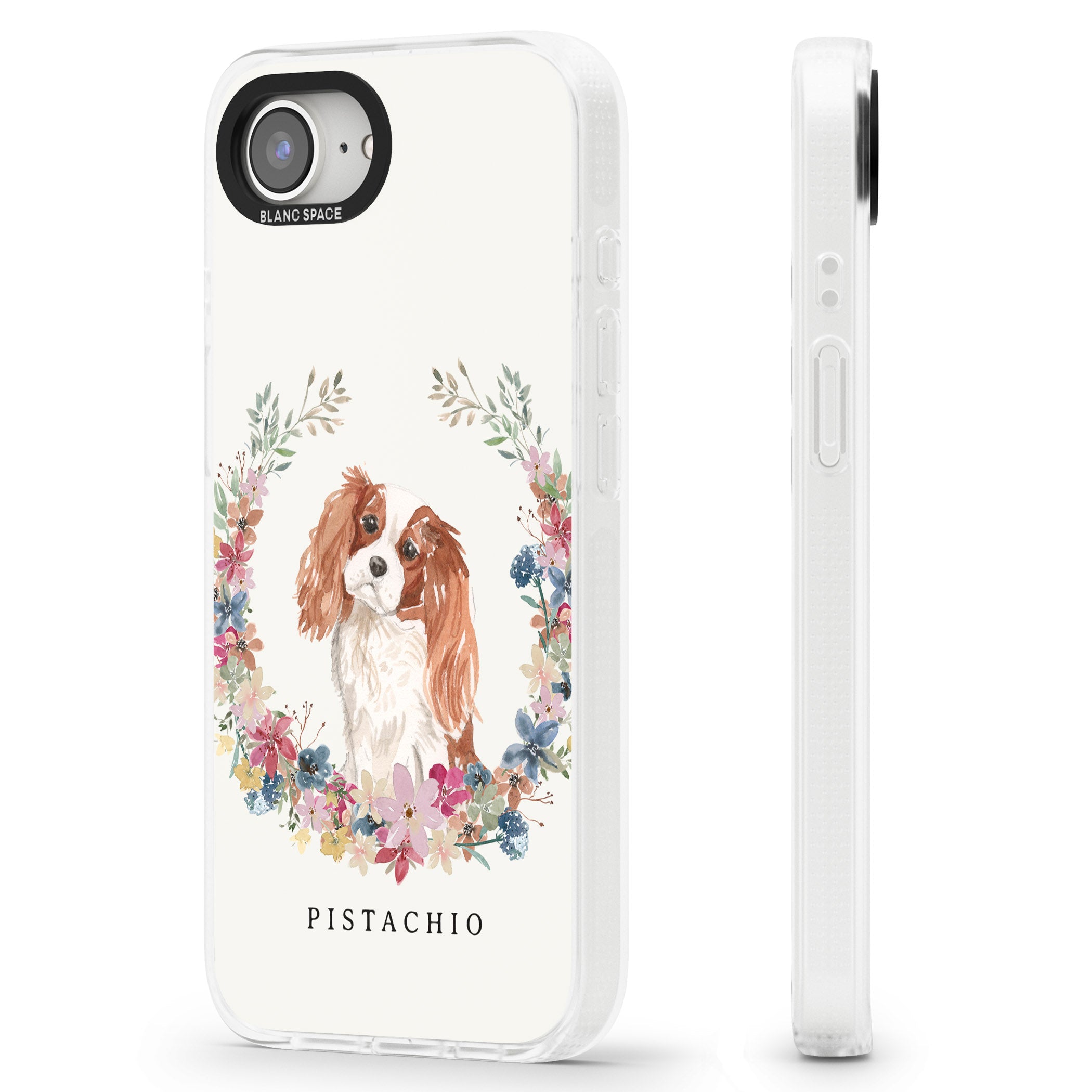 Personalised Cavalier King Charles Portrait Spaniel iPhone 16e Clear Case Impact Air - Blanc Space